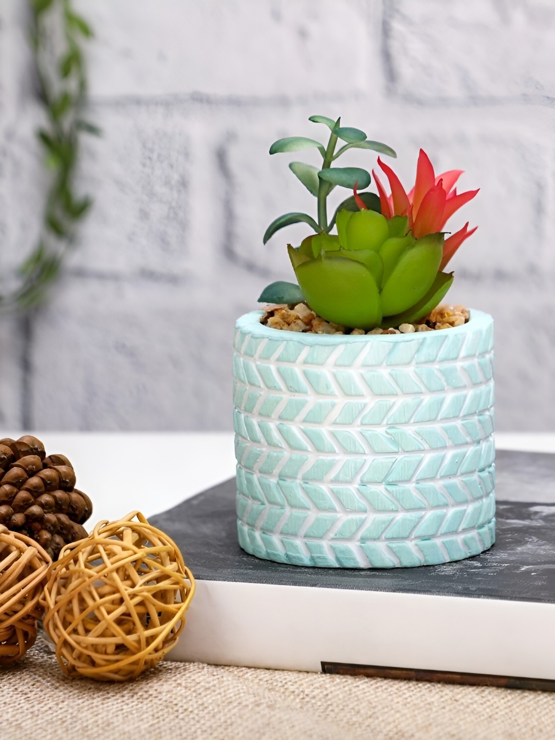 

Satyam Kraft Green Succulent Artificial Flower With Pot