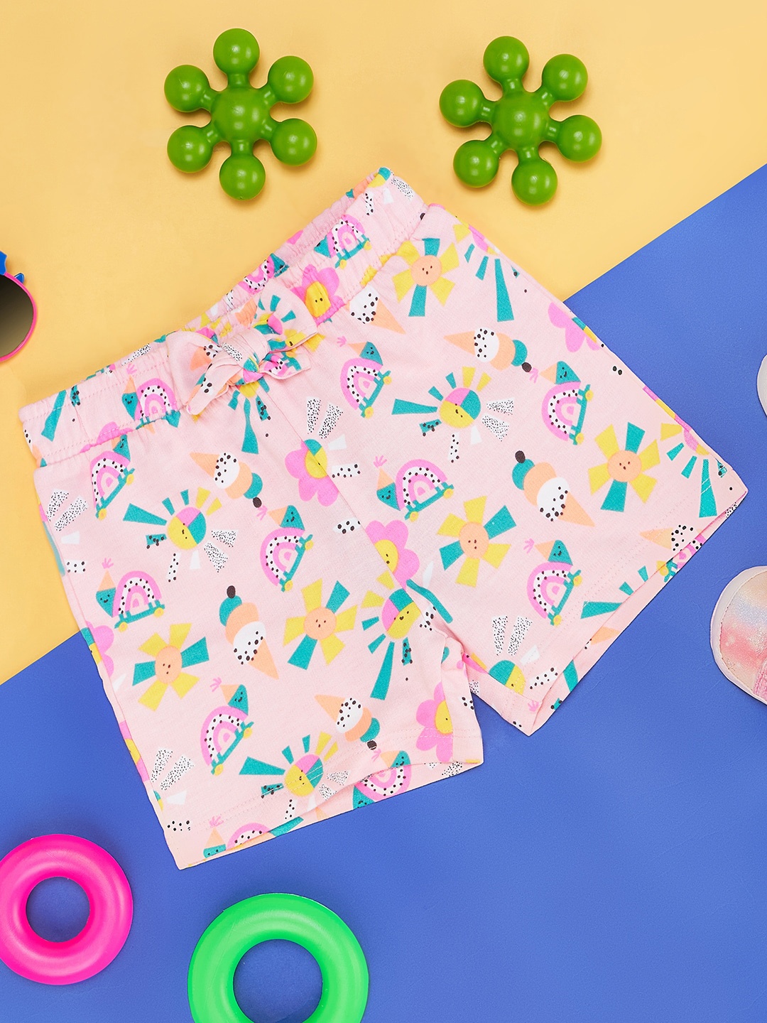 Pantaloons Baby Girls Conversational Printed Pure Cotton Shorts, Pink