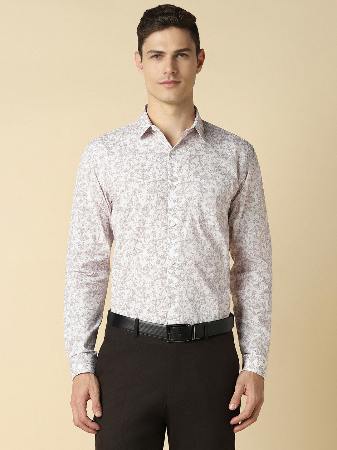 

Allen Solly Slim Fit Floral Printed Pure Cotton Formal Shirt, White