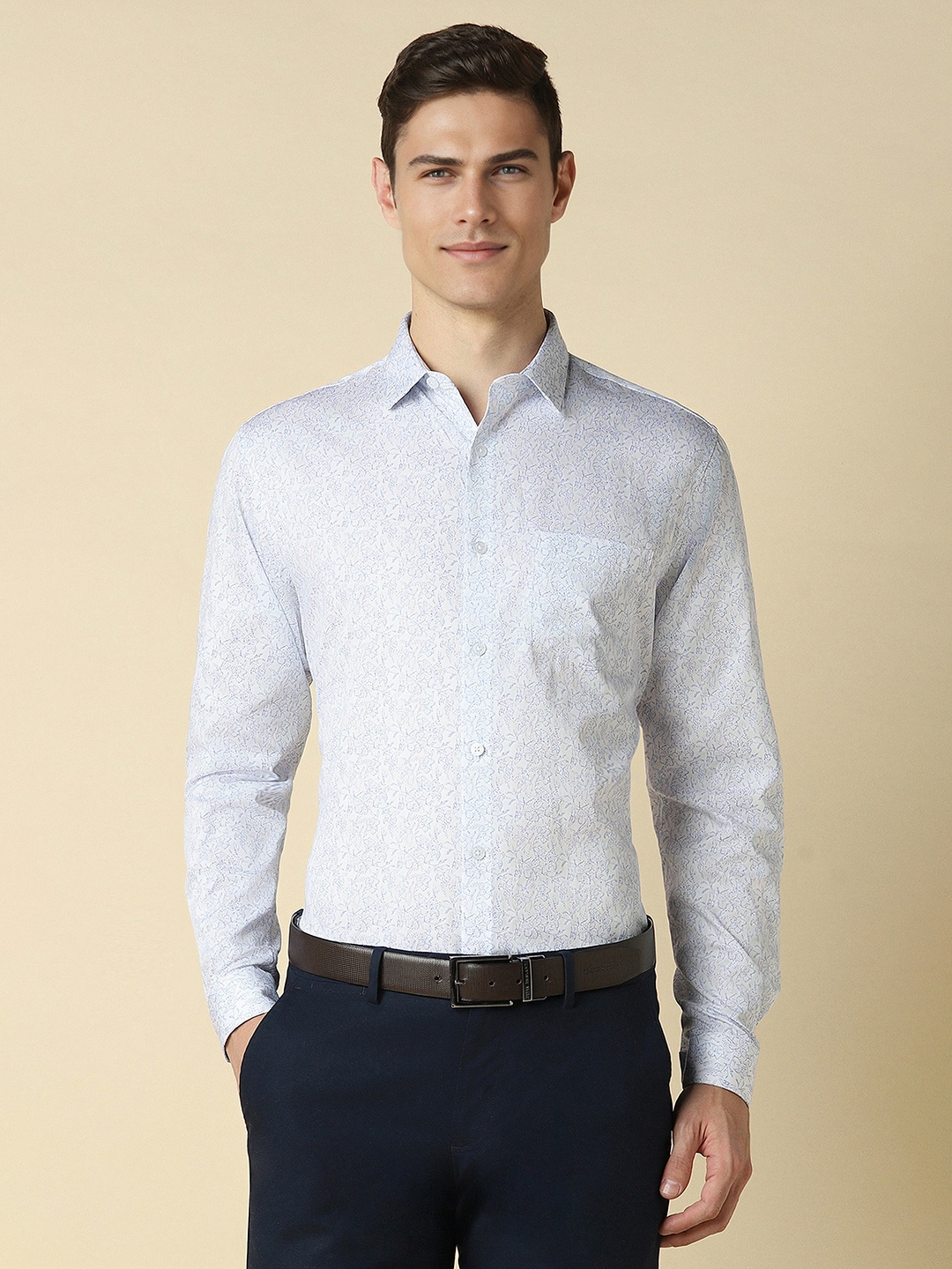 Allen Solly Slim Fit Floral Printed Pure Cotton Formal Shirt, White