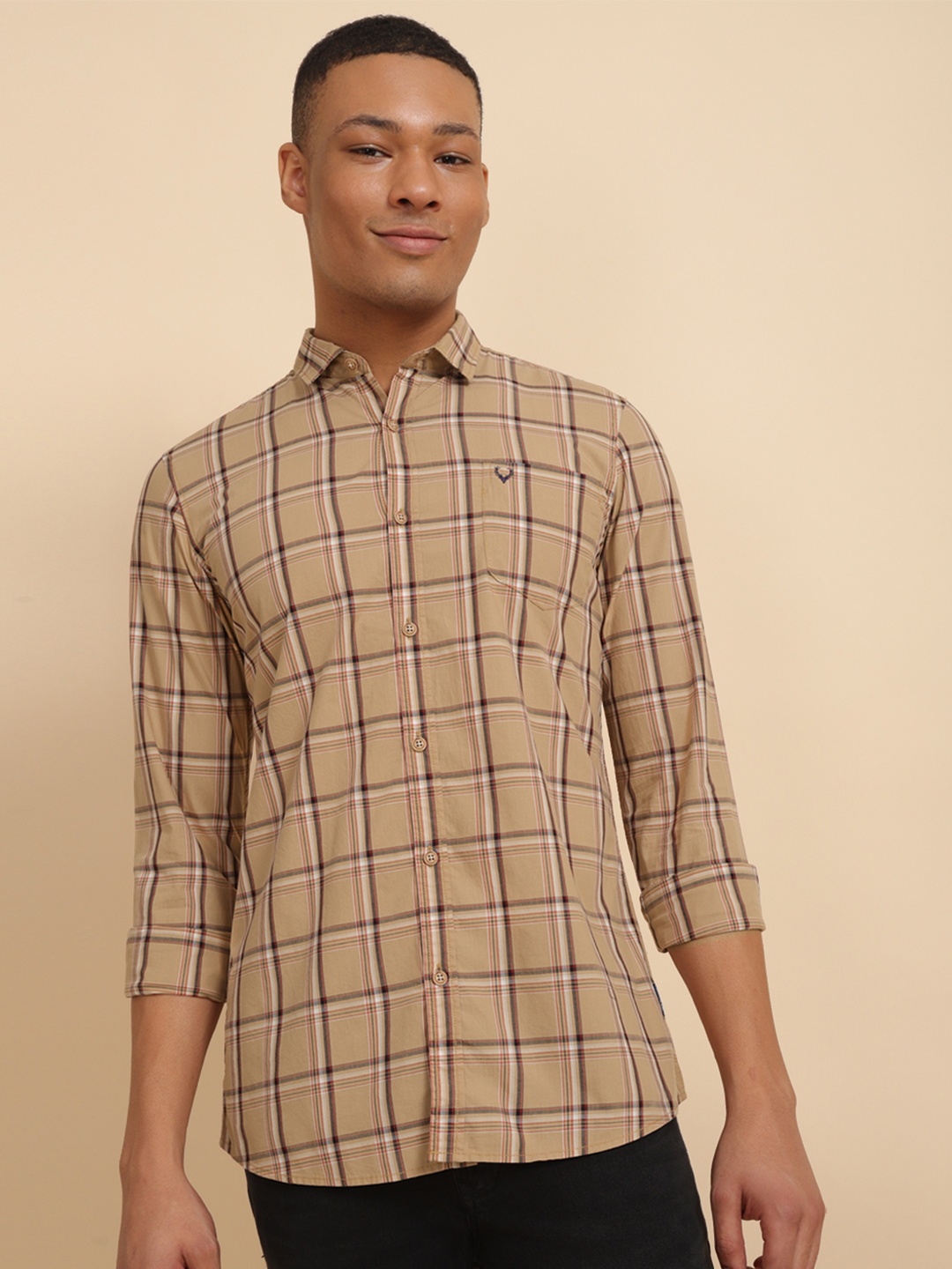 

Allen Solly Custom Checked Spread Collar Long Sleeves Cotton Casual Shirt, Brown