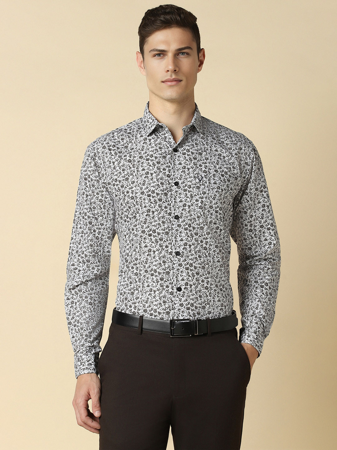 

Allen Solly Slim Fit Printed Pure Cotton Formal Shirt, Grey