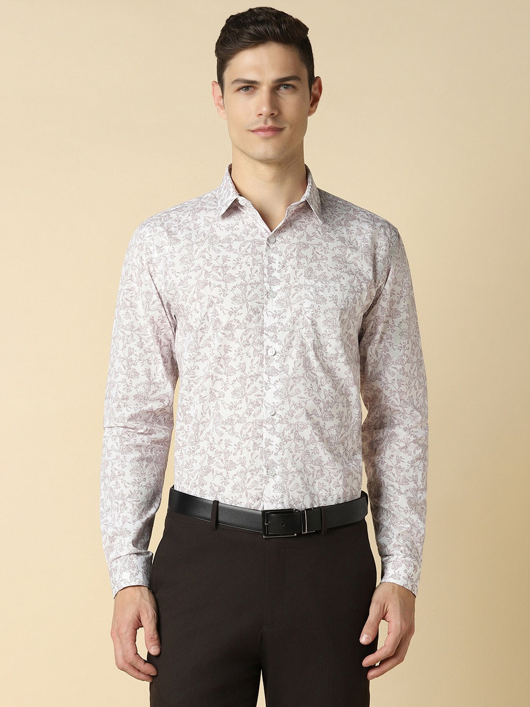 

Allen Solly Slim Fit Floral Printed Spread Collar Long Sleeves Cotton Formal Shirt, White