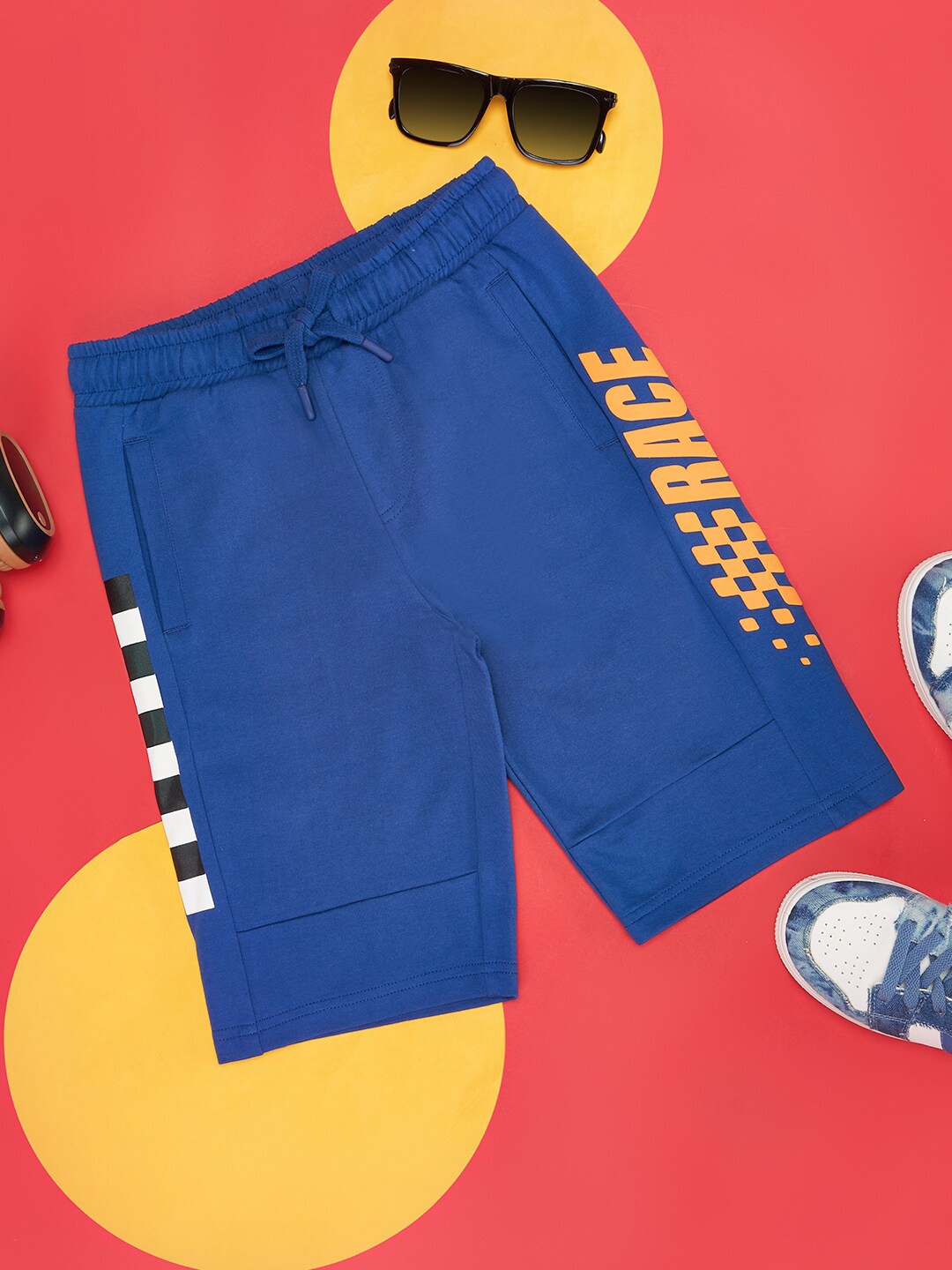 

Pantaloons Junior Boys Printed Mid Rise Pure Cotton Shorts, Blue