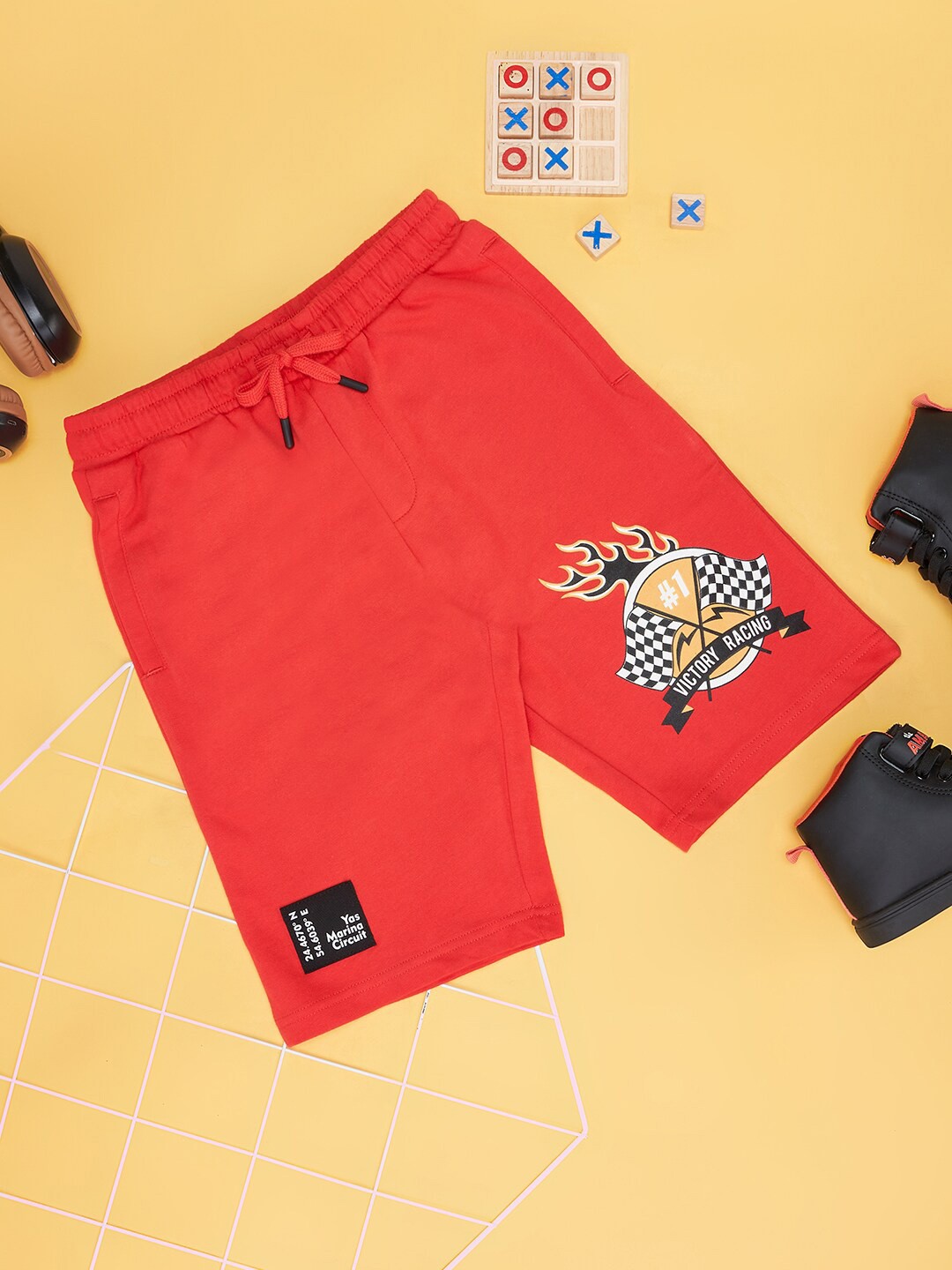 

Pantaloons Junior Boys Graphic Printed Mid-Rise Cotton Shorts, Red