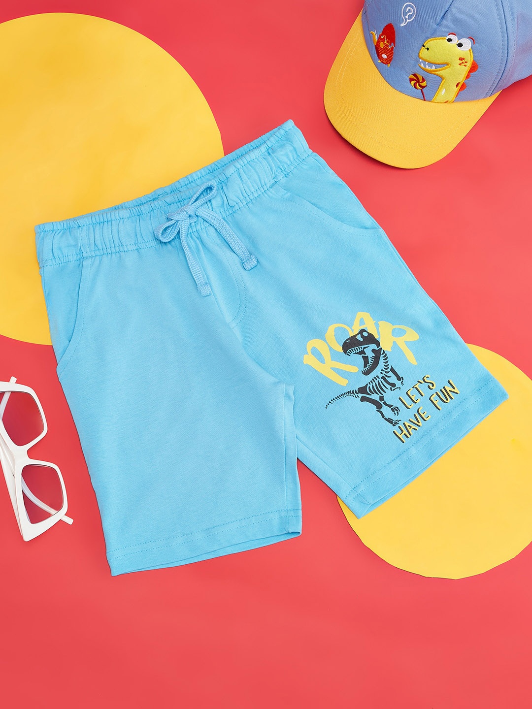 

Pantaloons Junior Boys Typography Printed Pure Cotton Shorts, Blue