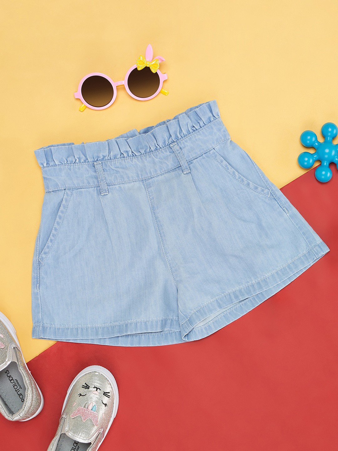 

Pantaloons Junior Girls Loose Fit Pure Cotton Denim Shorts, Blue
