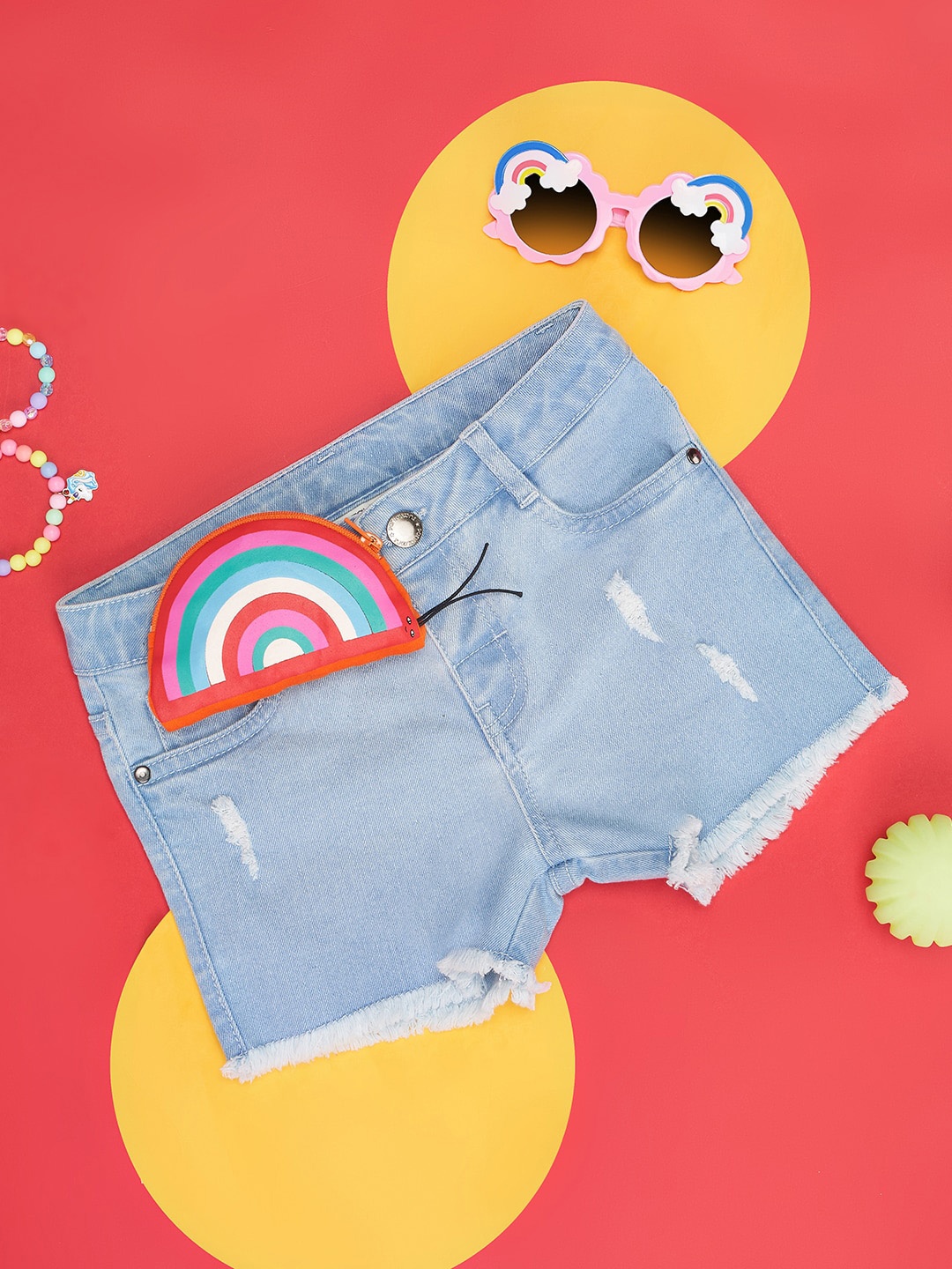 

Pantaloons Junior Girls Mid-Rise Pure Cotton Denim Shorts With Pouch, Blue