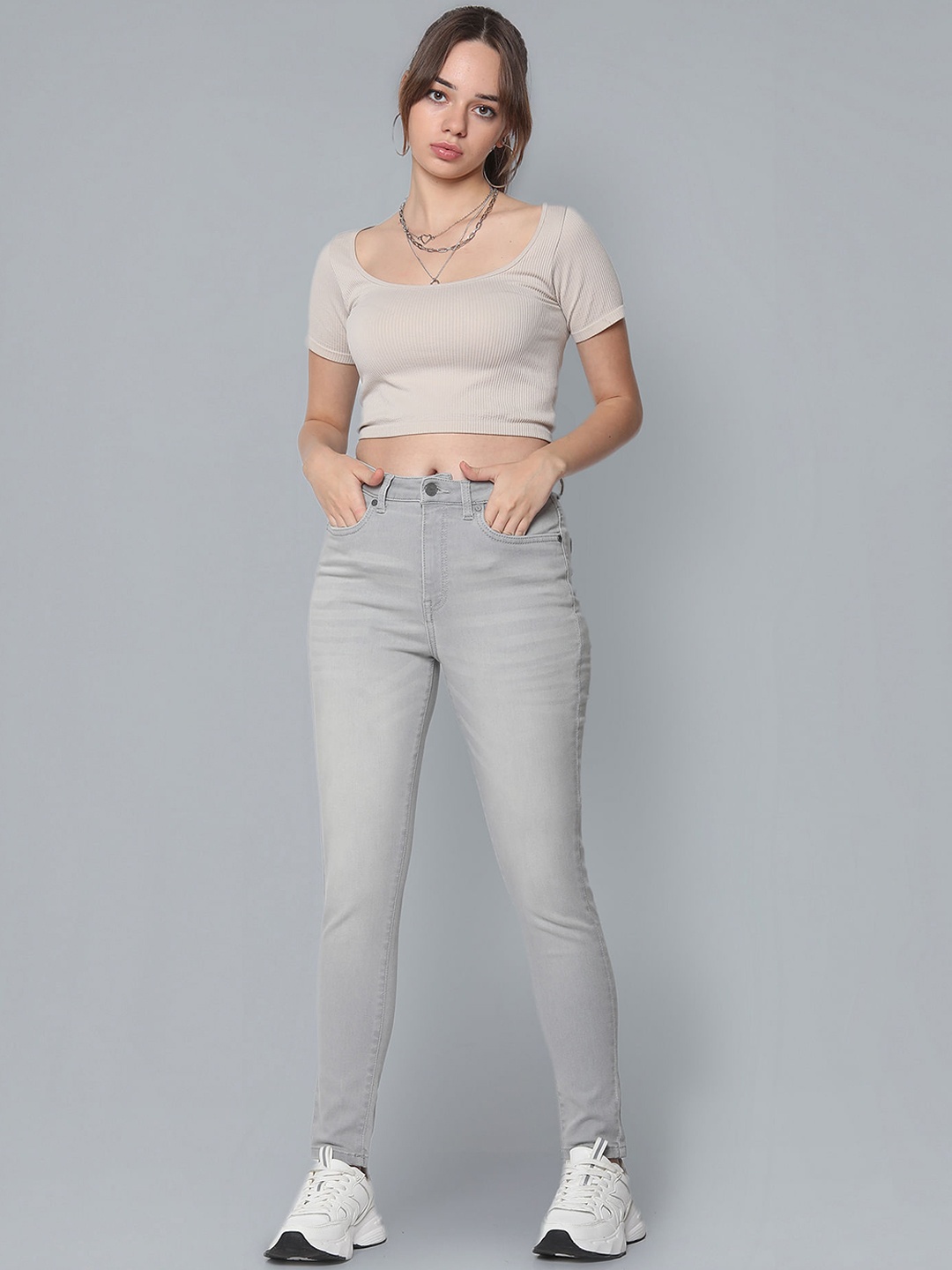 

Flying Machine Women Skinny Fit High-Rise Stretchable Jeans, Grey