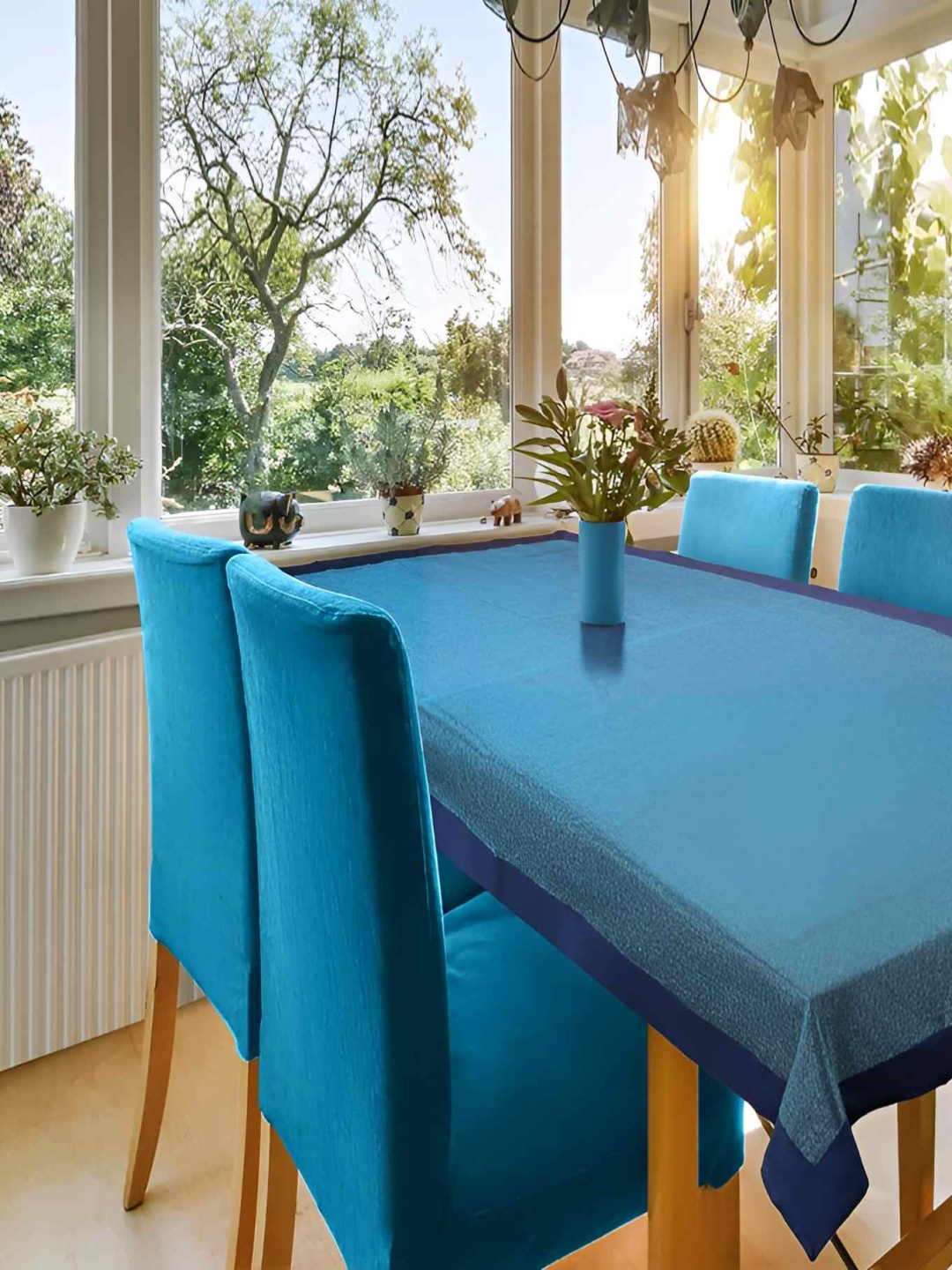 

CASA-NEST Blue 2 Pieces Cotton 6-Seater Table Cover