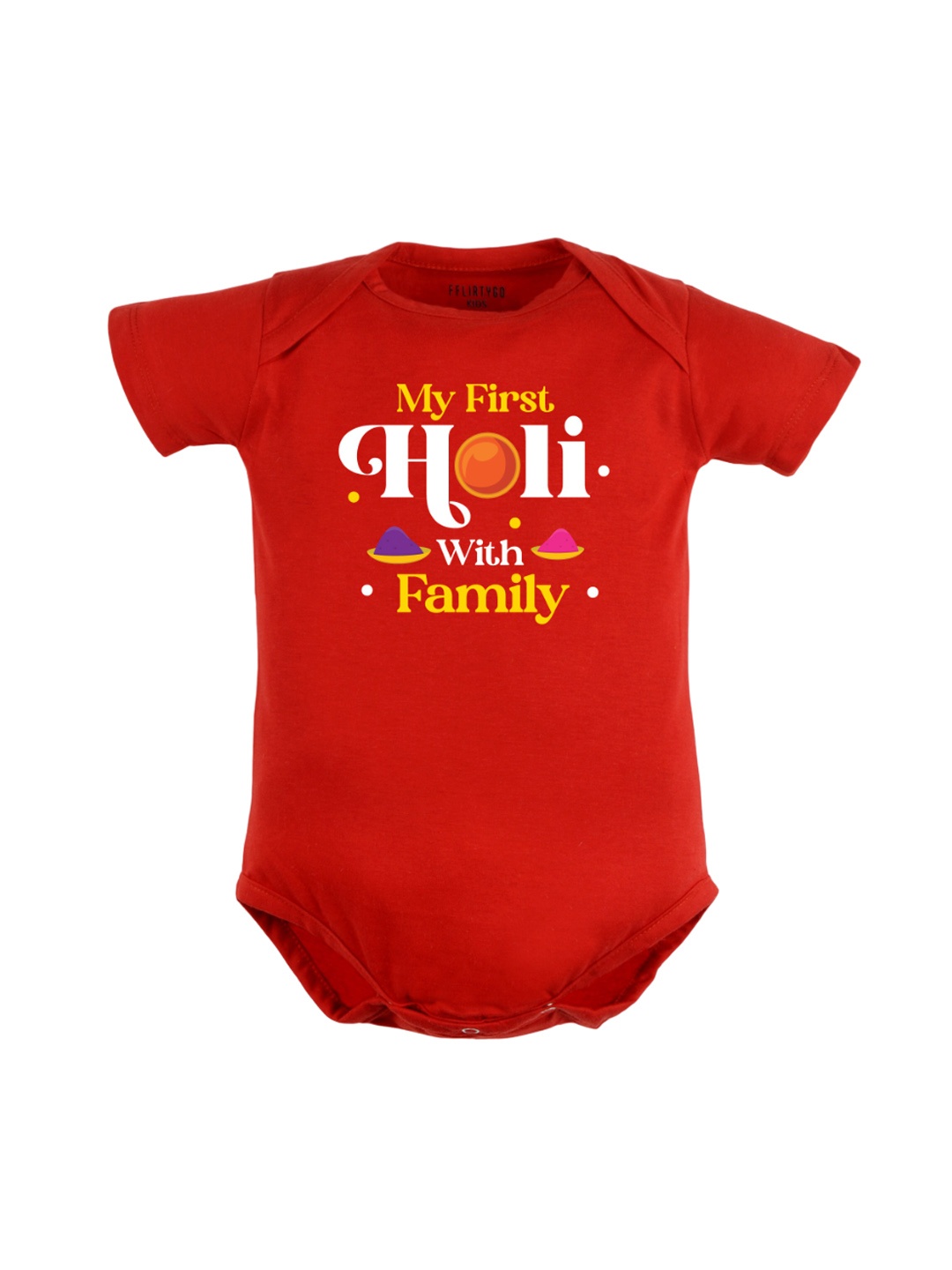 

FFLIRTYGO Infants Typography Printed Holi Special Pure Cotton Bodysuit, Red