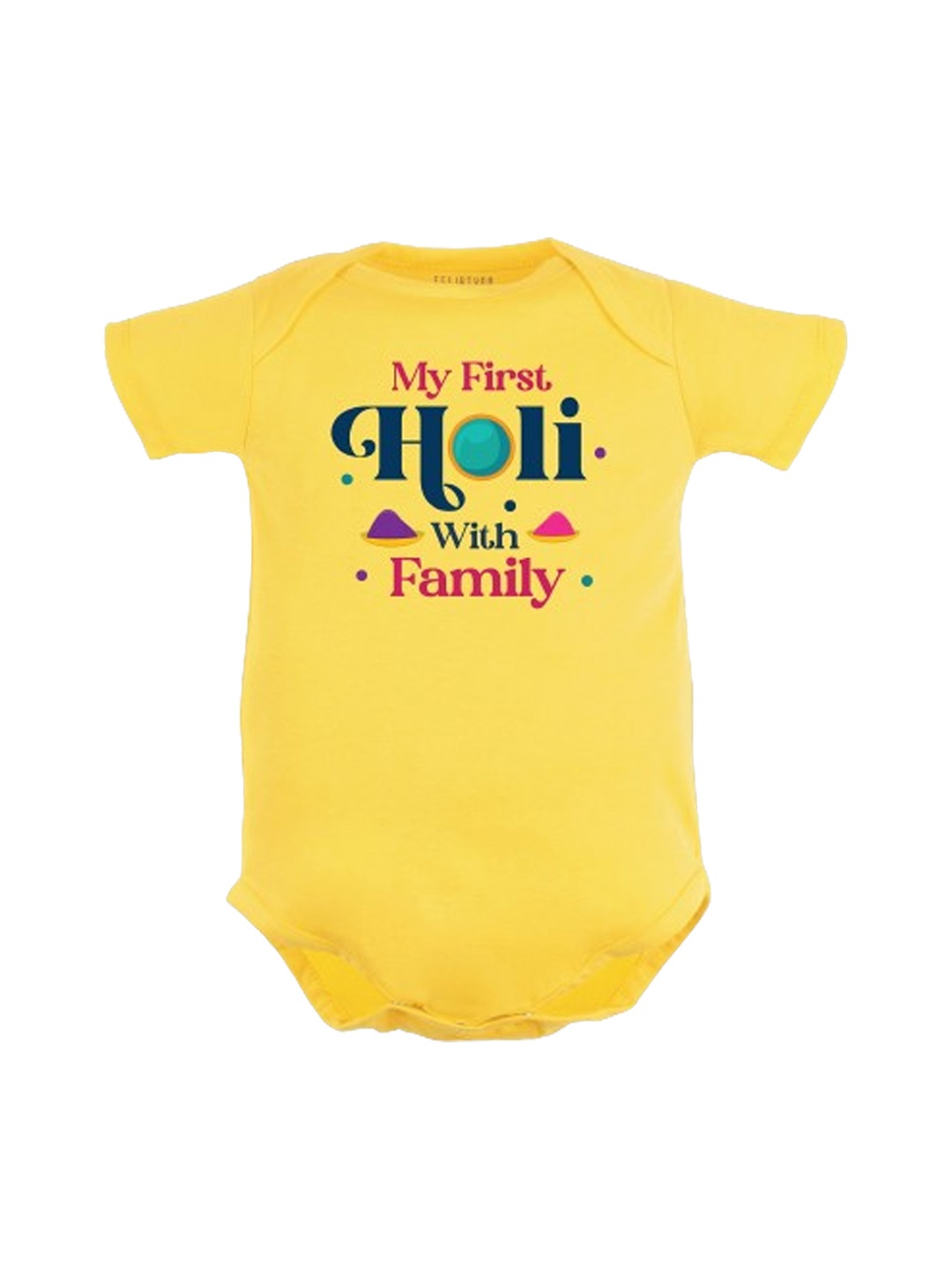 

FFLIRTYGO Infants Kids My First Holi With Family Printed Cotton Bodysuit, Yellow