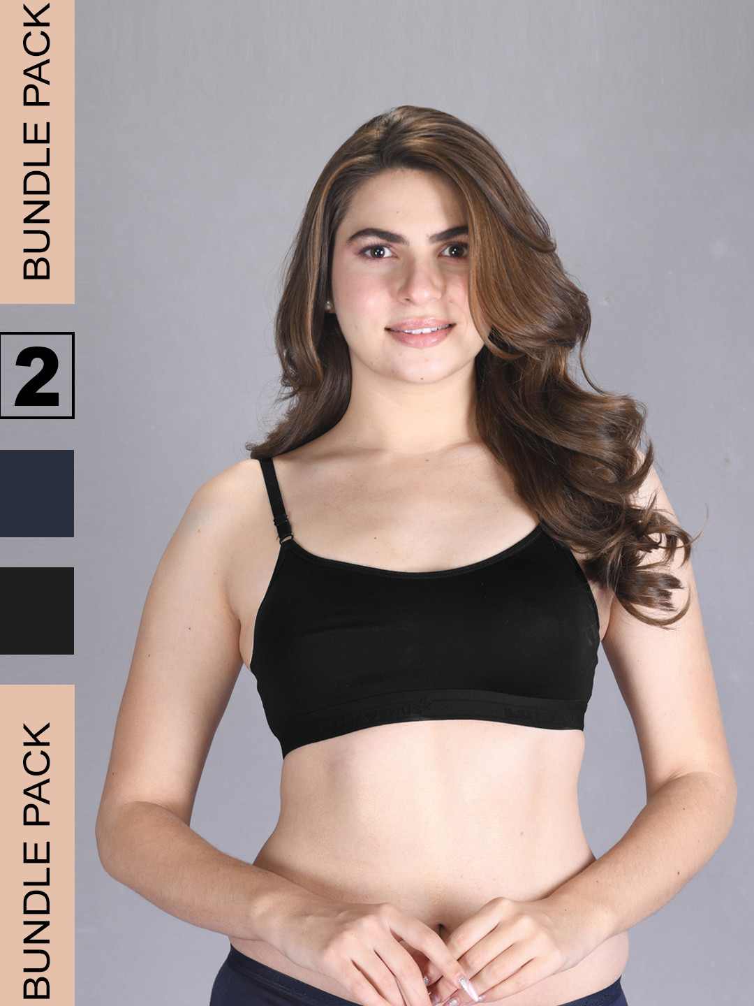 

LUX VENUS Pack Of 2 Full Coverage Non Padded Pure Cotton Workout Bra With All Day Comfort, Navy blue