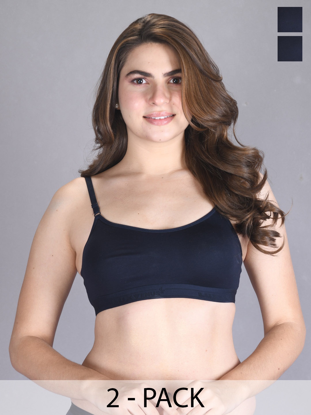 

LUX VENUS Pack Of 2 Non Padded Full Coverage Cotton Workout Bra- All Day Comfort, Navy blue
