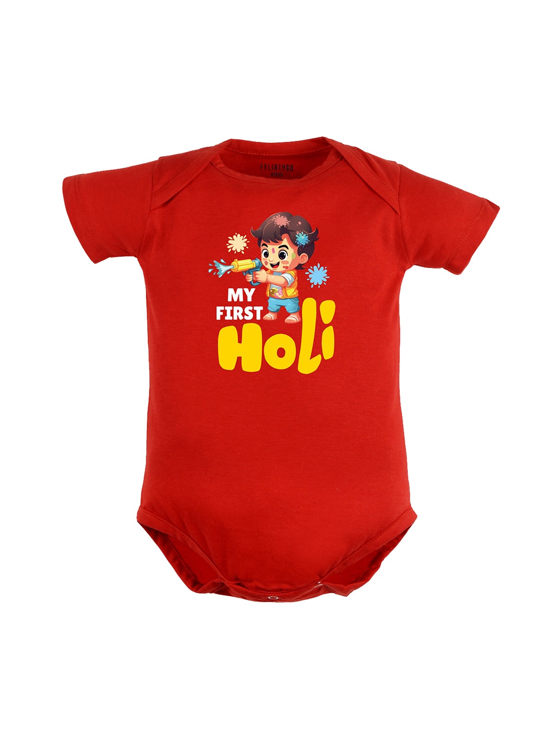 

FFLIRTYGO Infants Holi Printed Pure Cotton Bodysuit, Red