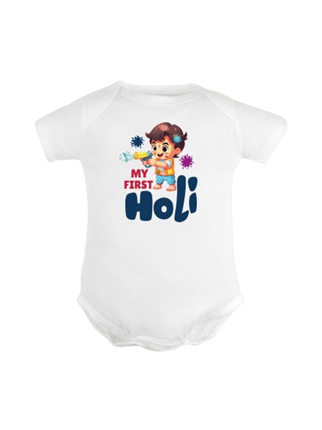 

FFLIRTYGO Infants Holi Printed Pure Cotton Bodysuit, White