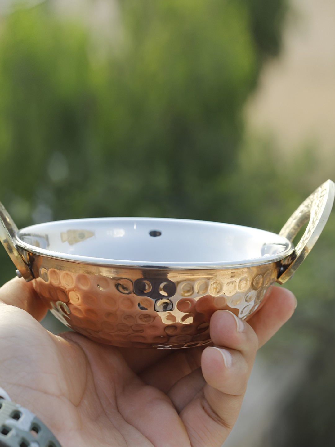 

INDIAN ART VILLA Brown Stainless Steel Serving Copper Kadhai