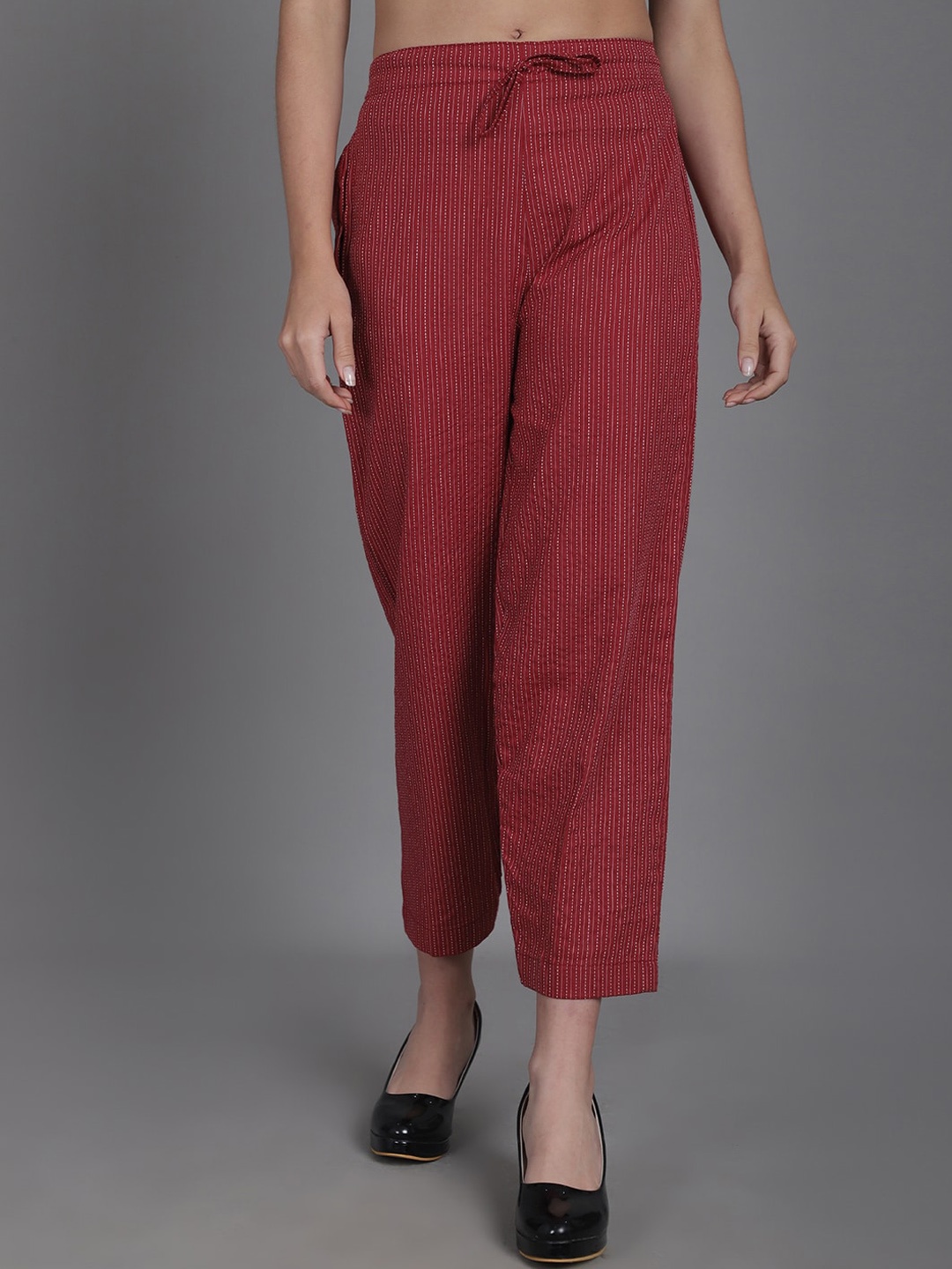 

Enchanted Drapes Women Self Design Tailored Slim Fit Mid-Rise Cotton Culottes Trousers, Maroon