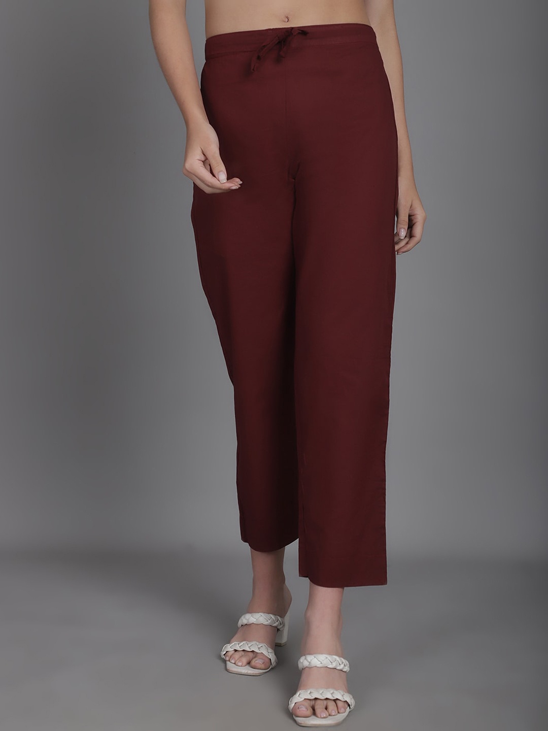 

Enchanted Drapes Women Self Design Tailored Slim Fit Mid-Rise Cotton Culottes Trousers, Burgundy