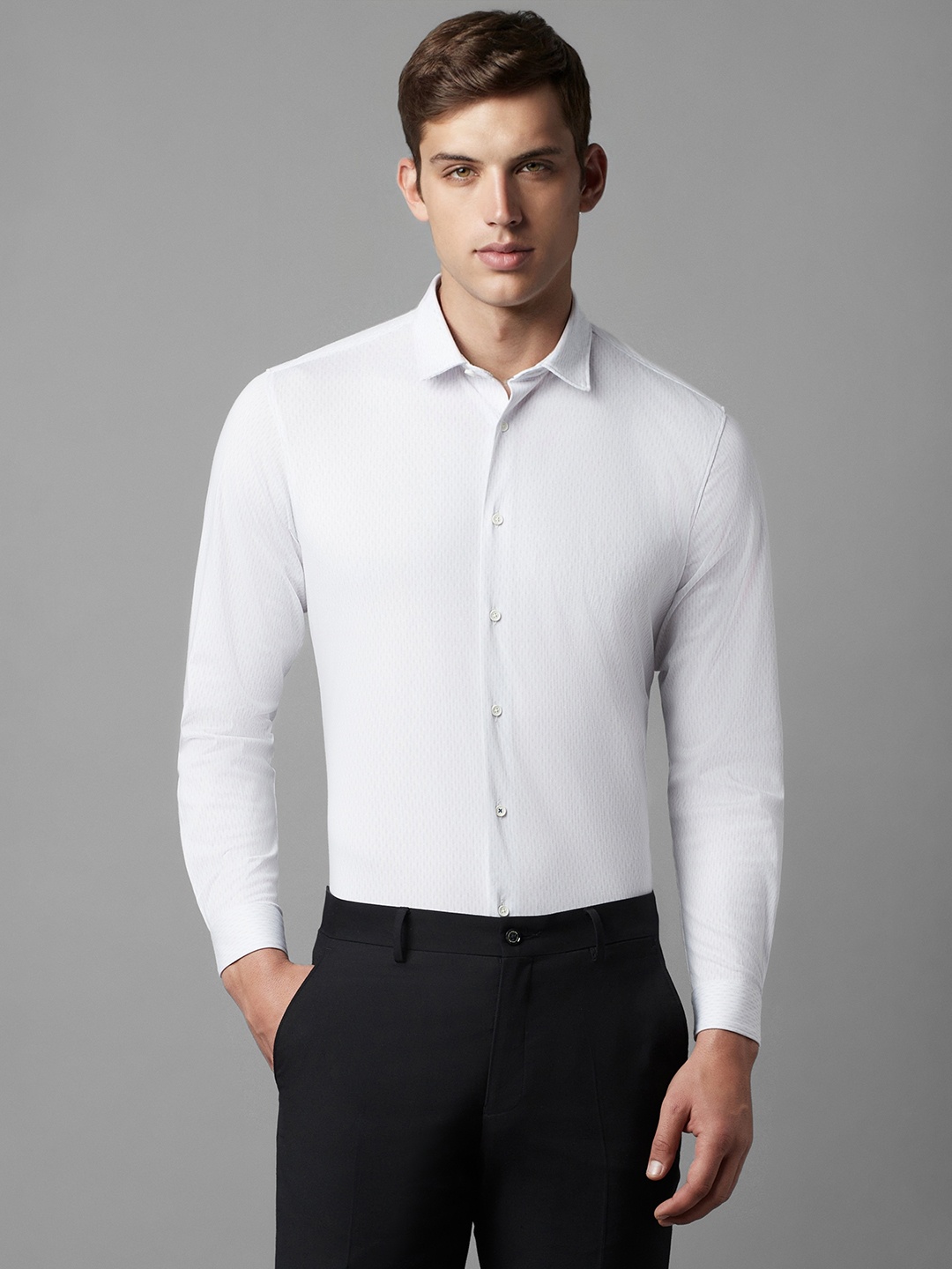 

Louis Philippe Sport Super Slim Fit Textured Spread Collar Long Sleeves Casual Shirt, White