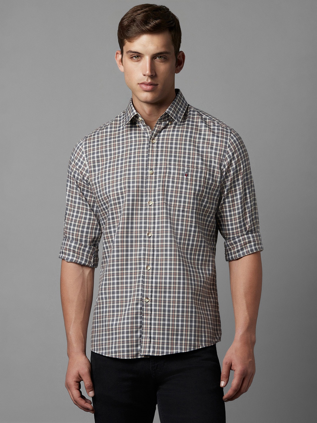 

Louis Philippe Sport Slim Fit Gingham Checked Pure Cotton Casual Shirt, White