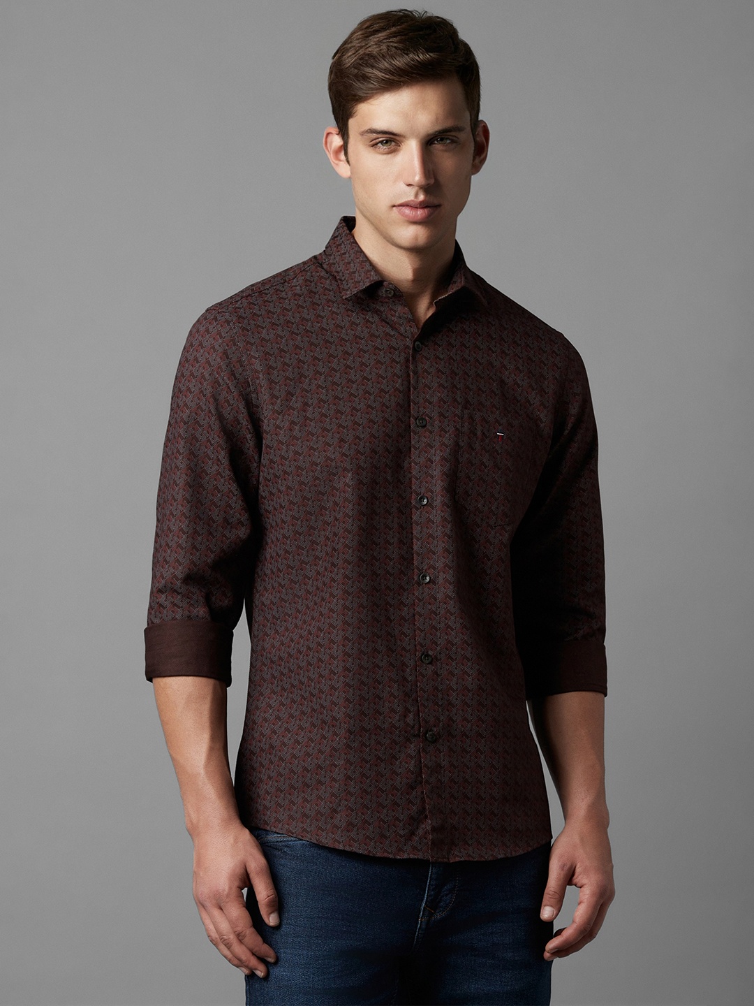 

Louis Philippe Sport Slim Fit Floral Printed Cotton Casual Shirt, Maroon