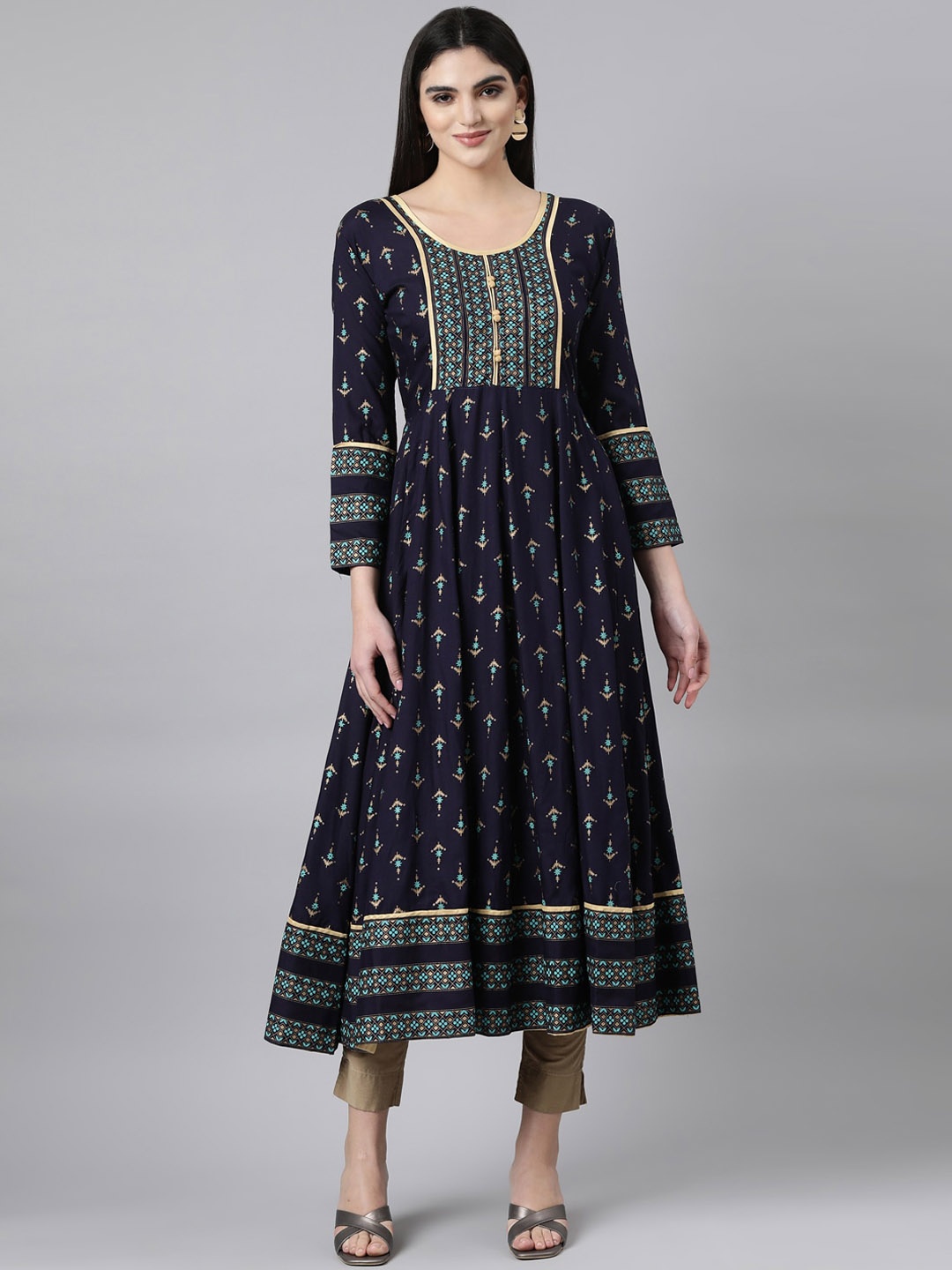 

Souchii Ethnic Motifs Printed Anarkali Kurta, Navy blue