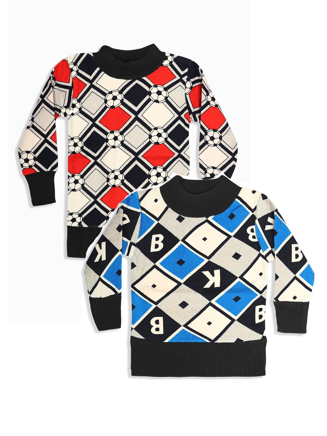 

MANZON Kids Pack of 2 Geometric Printed Woollen Pullover Sweatshirt, Beige