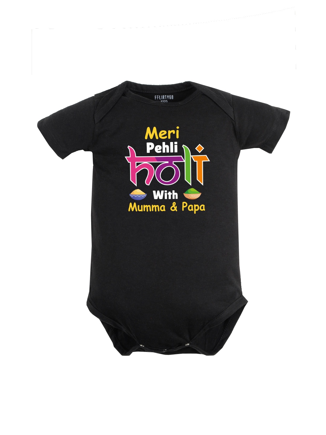 

FFLIRTYGO Infants Typography Printed Pure Cotton Bodysuit, Black