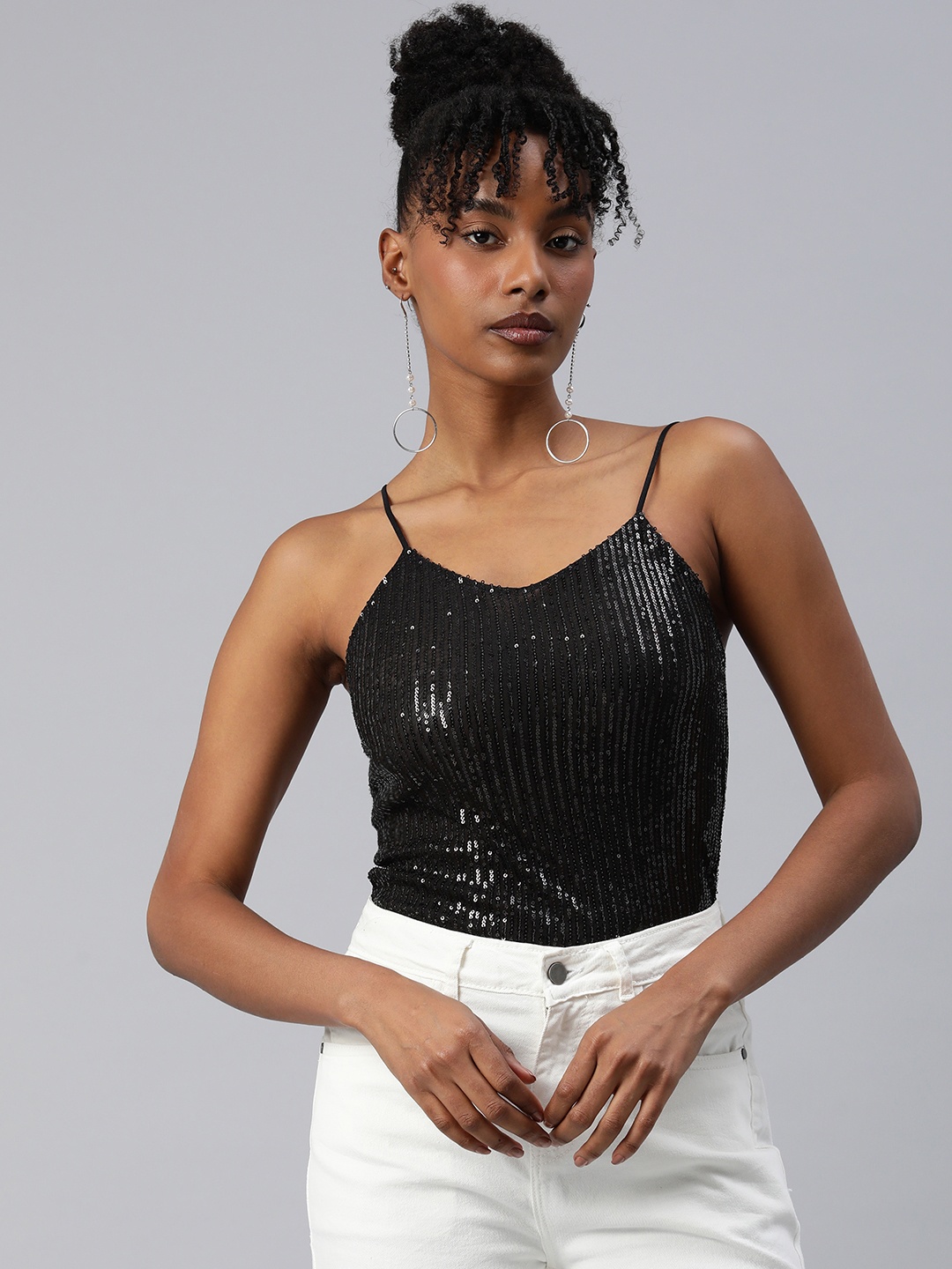 

London Rag Sequined Embellished Top, Black