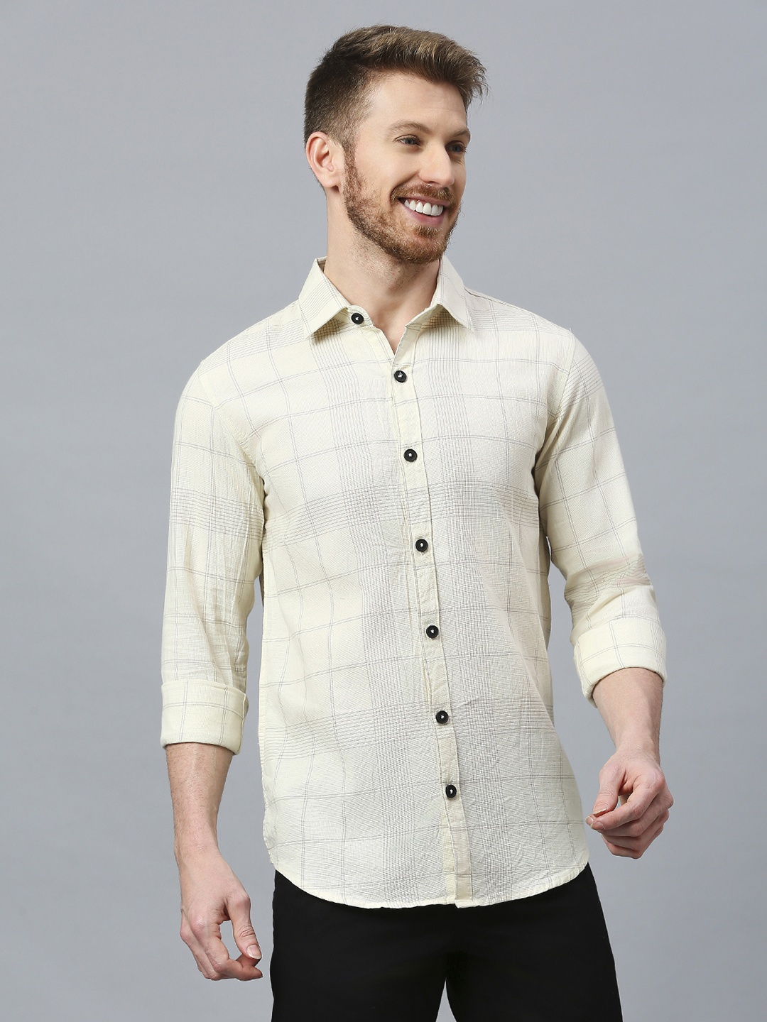 

DEZANO Classic Sheer Checked Pure Cotton Casual Shirt, Yellow