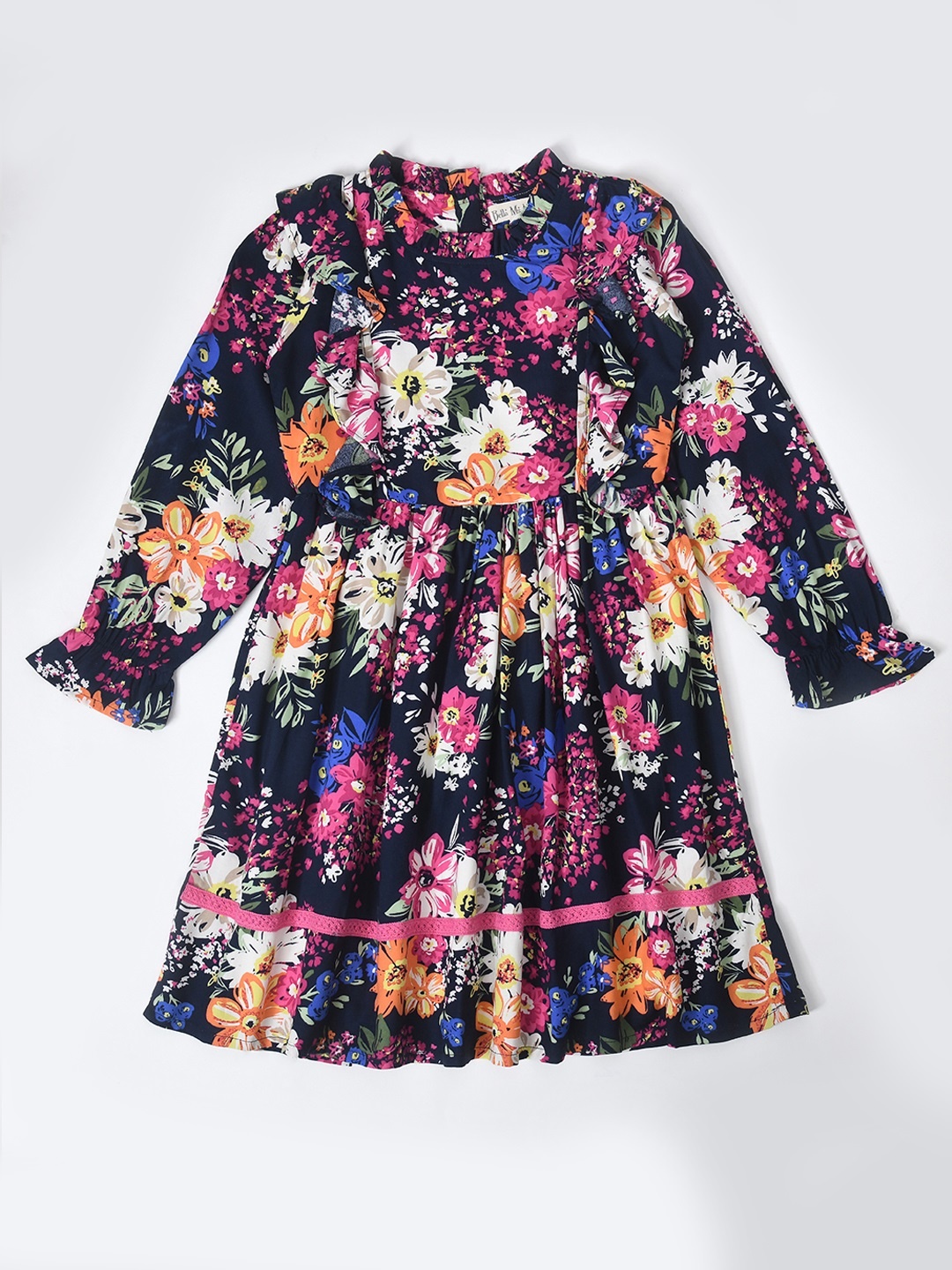 

Bella Moda Girls Floral Print Pure Cotton Fit & Flare Dress, Black
