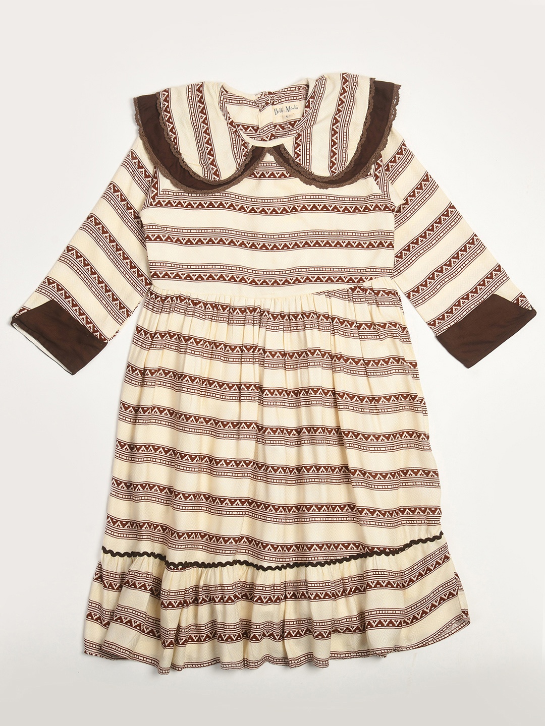 

Bella Moda Girls Striped Pure Cotton Peter Pan Collar A-Line Dress, Cream
