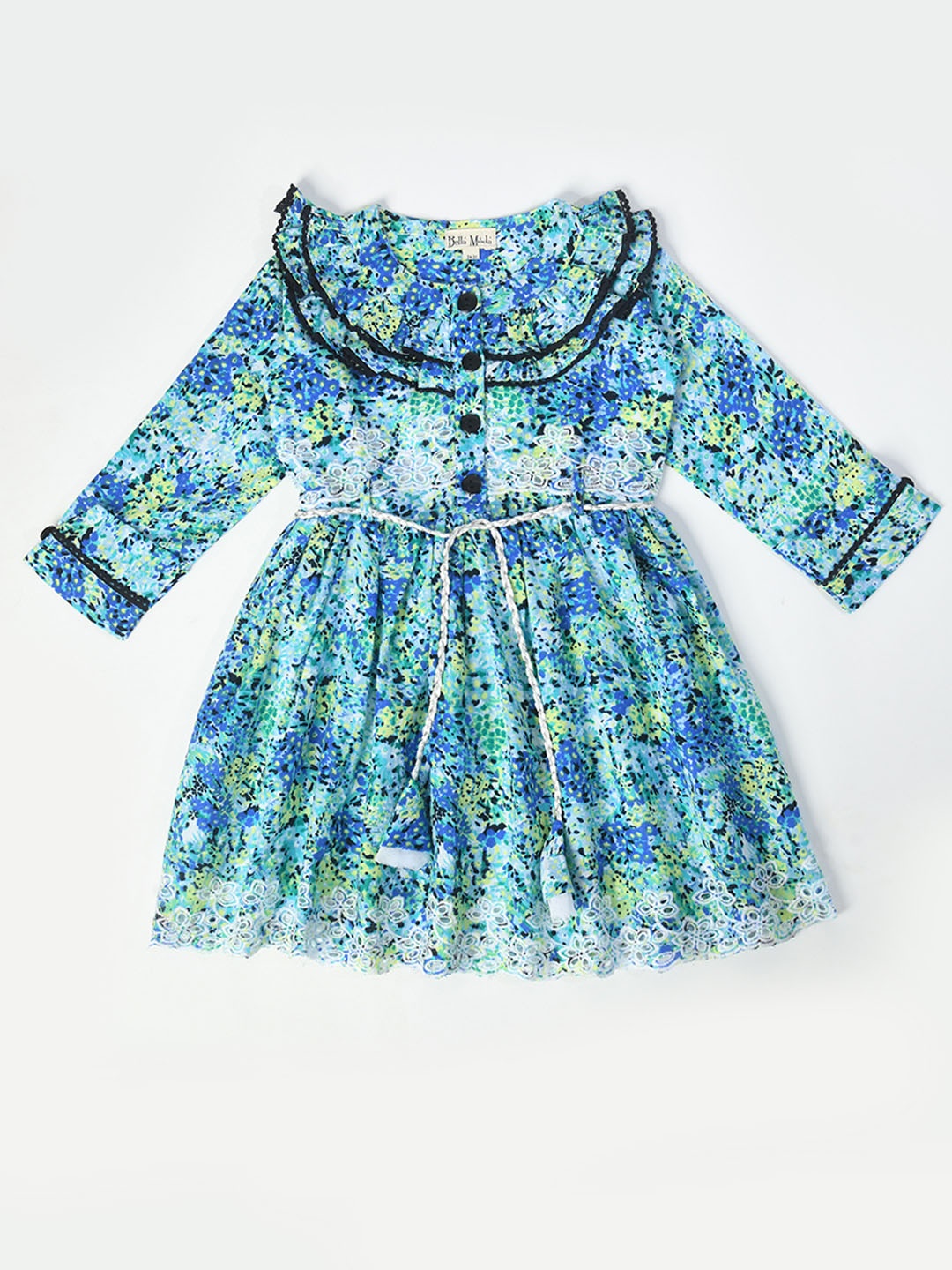 

Bella Moda Girls Floral Print Pure Cotton Fit & Flare Dress, Blue
