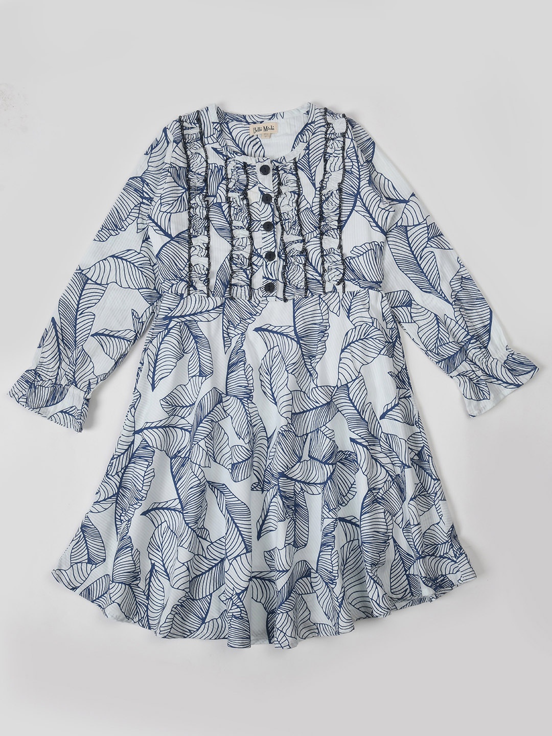 

Bella Moda Girls Floral Printed Puff Sleeve Pure Cotton Fit & Flare Dress, White