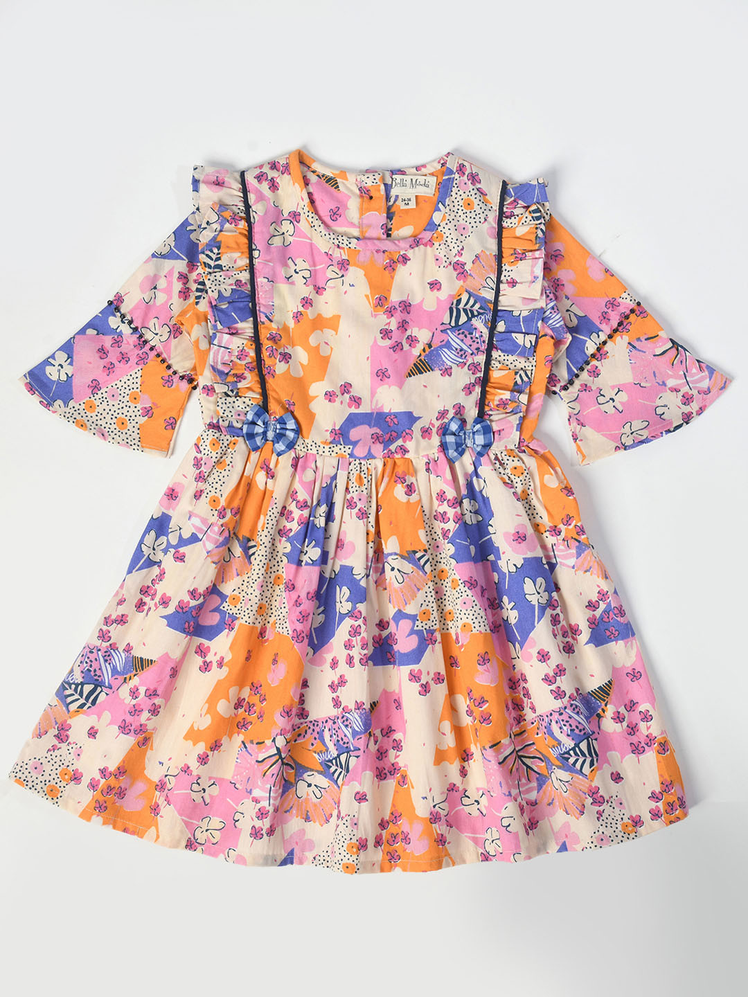 

Bella Moda Girls Floral Printed Bell Sleeves Pure Cotton Fit & Flare Dress, Cream