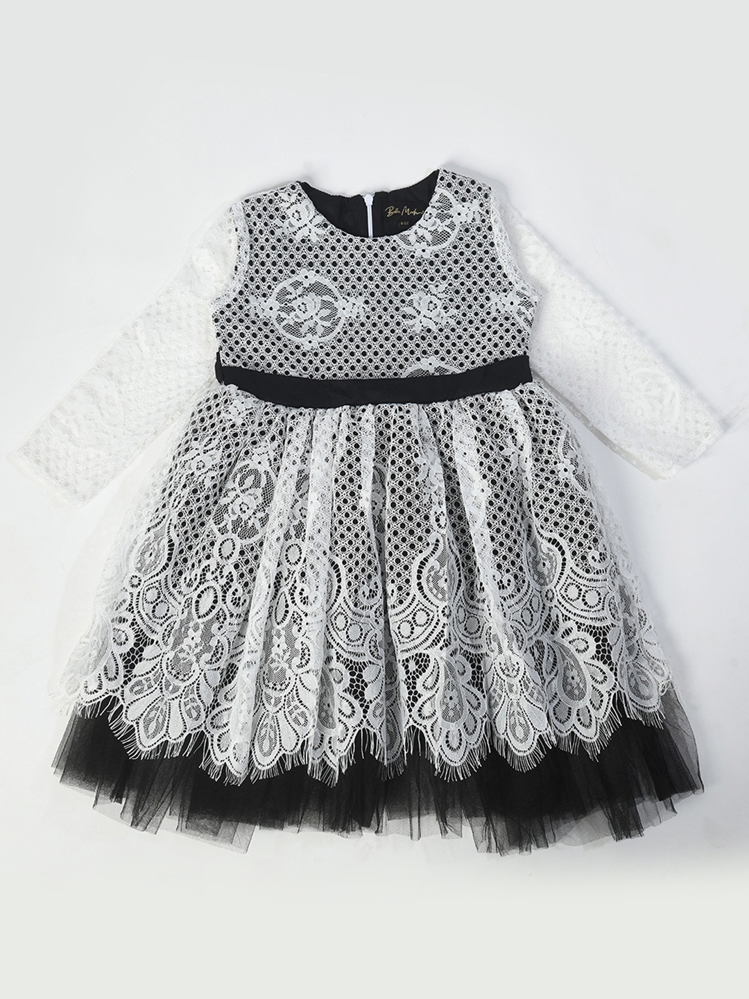 

Bella Moda Girls Self Design Net Fit & Flare Dress, Black