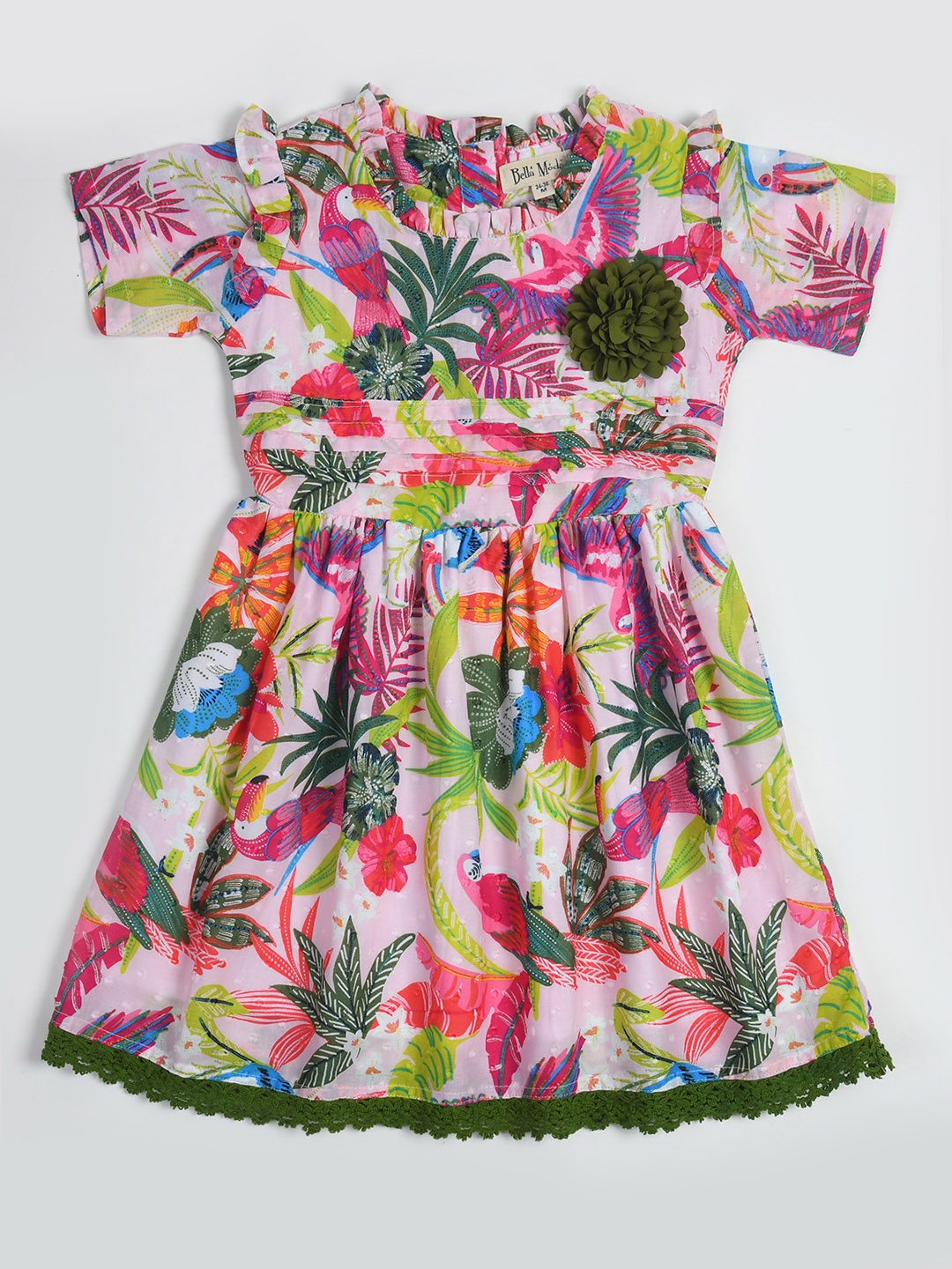 

Bella Moda Girls Floral Printed Pure Cotton Fit & Flare Dress, Pink