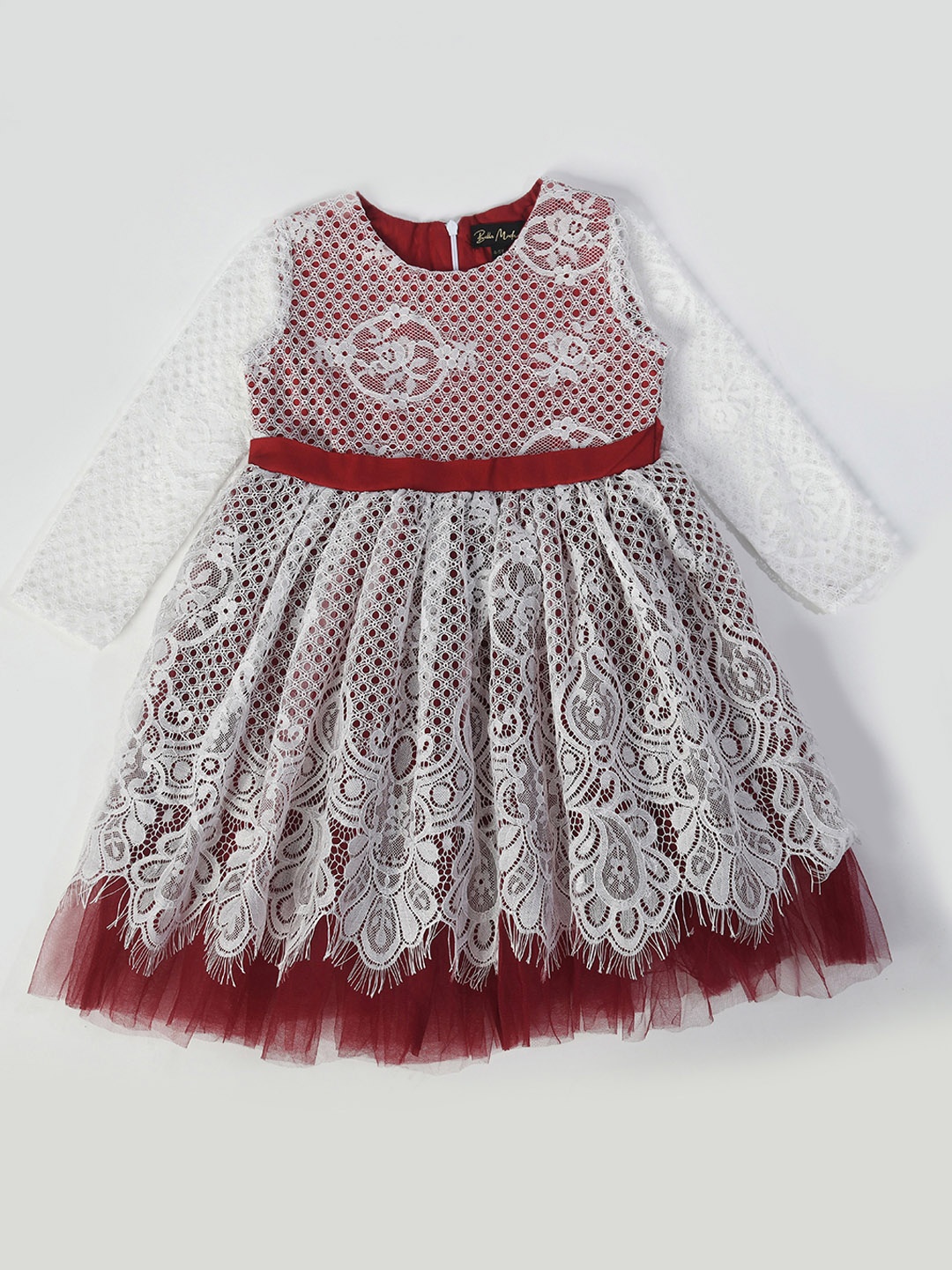

Bella Moda Girls Floral Self Design Round Neck Gathered Fit & Flare Dress, Maroon
