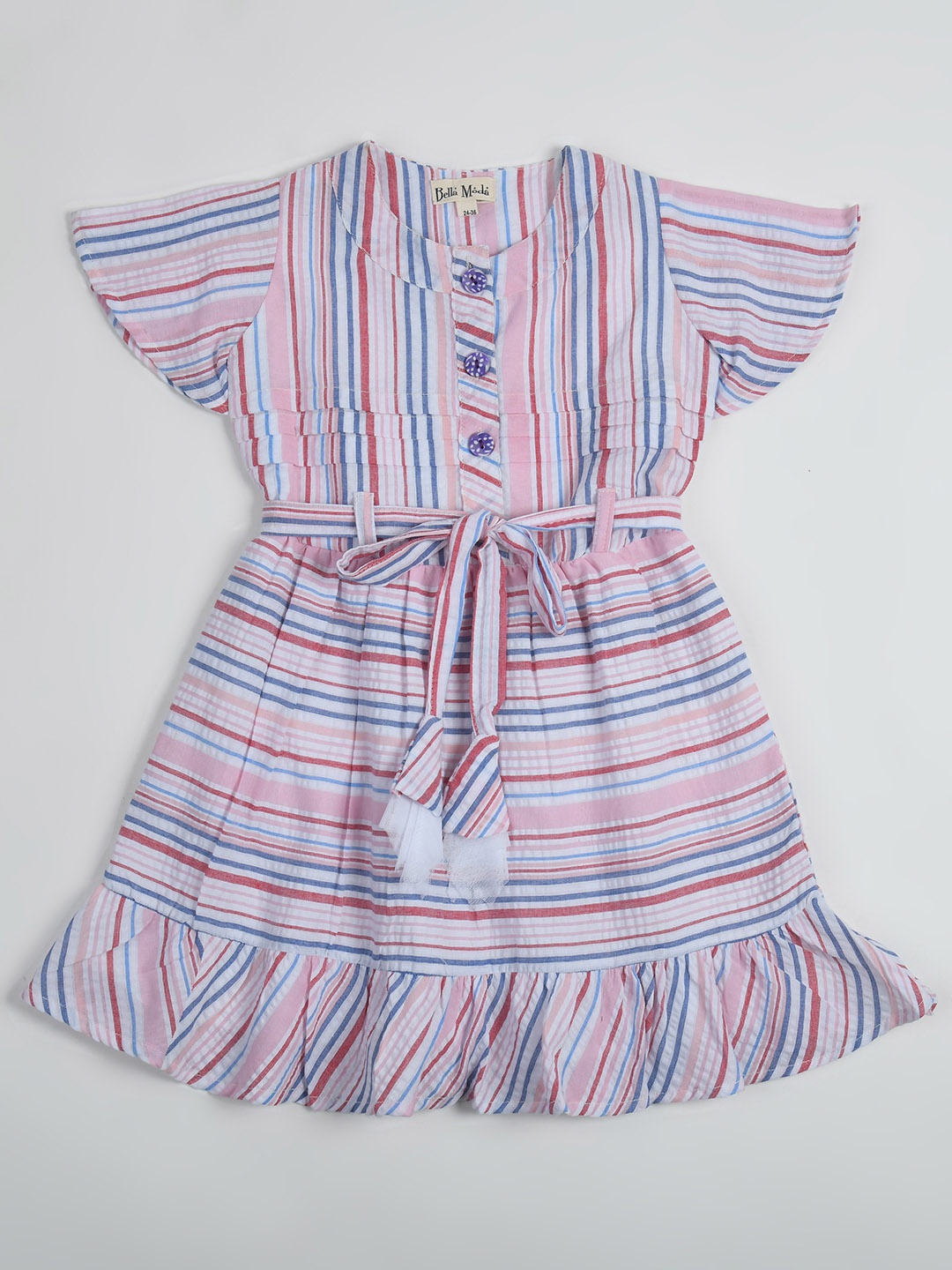 

Bella Moda Girls Striped Flared Sleeve Fit & Flare Dress, Blue