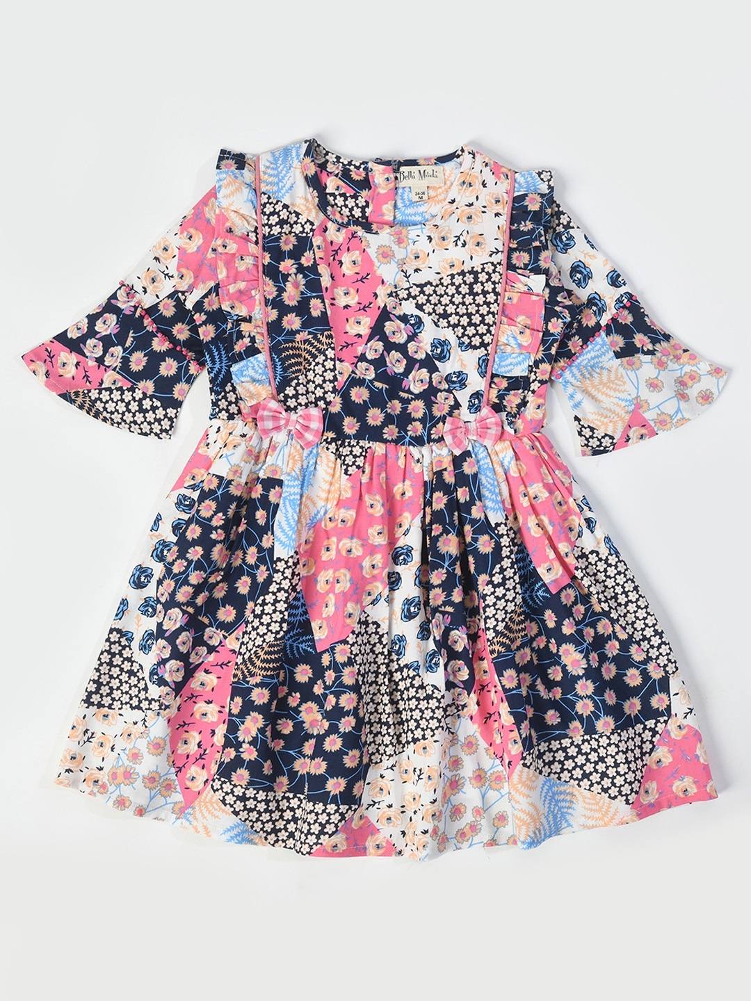 

Bella Moda Girls Floral Printed Bell Sleeves Pure Cotton Fit & Flare Dress, White