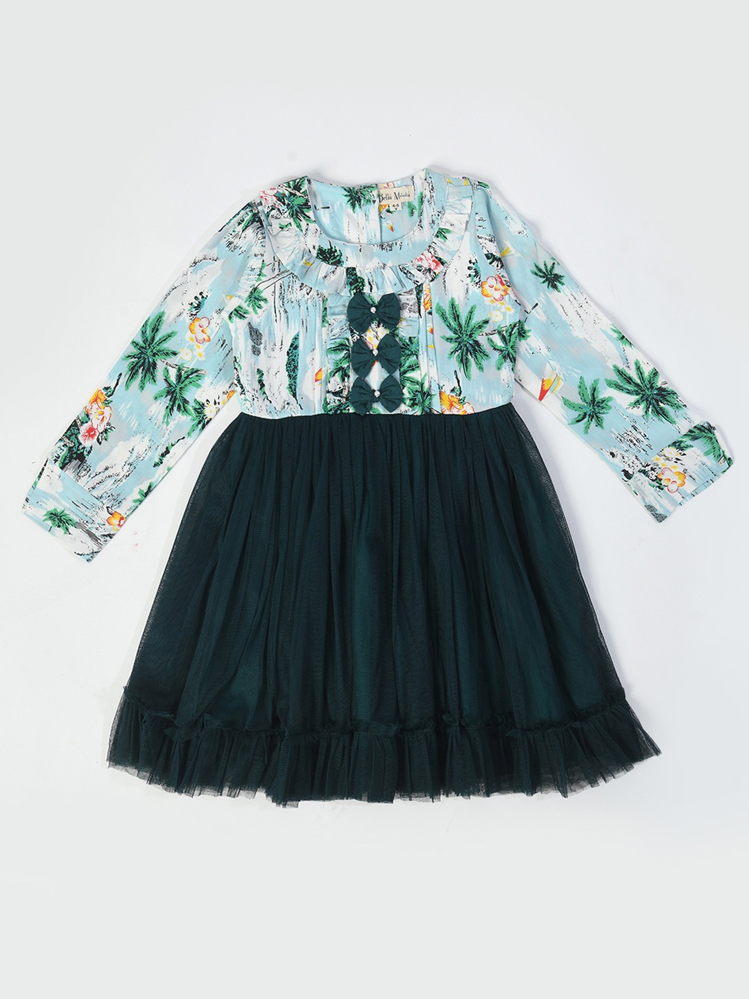 

Bella Moda Girls Floral Print Pure Cotton A-Line Dress, Green