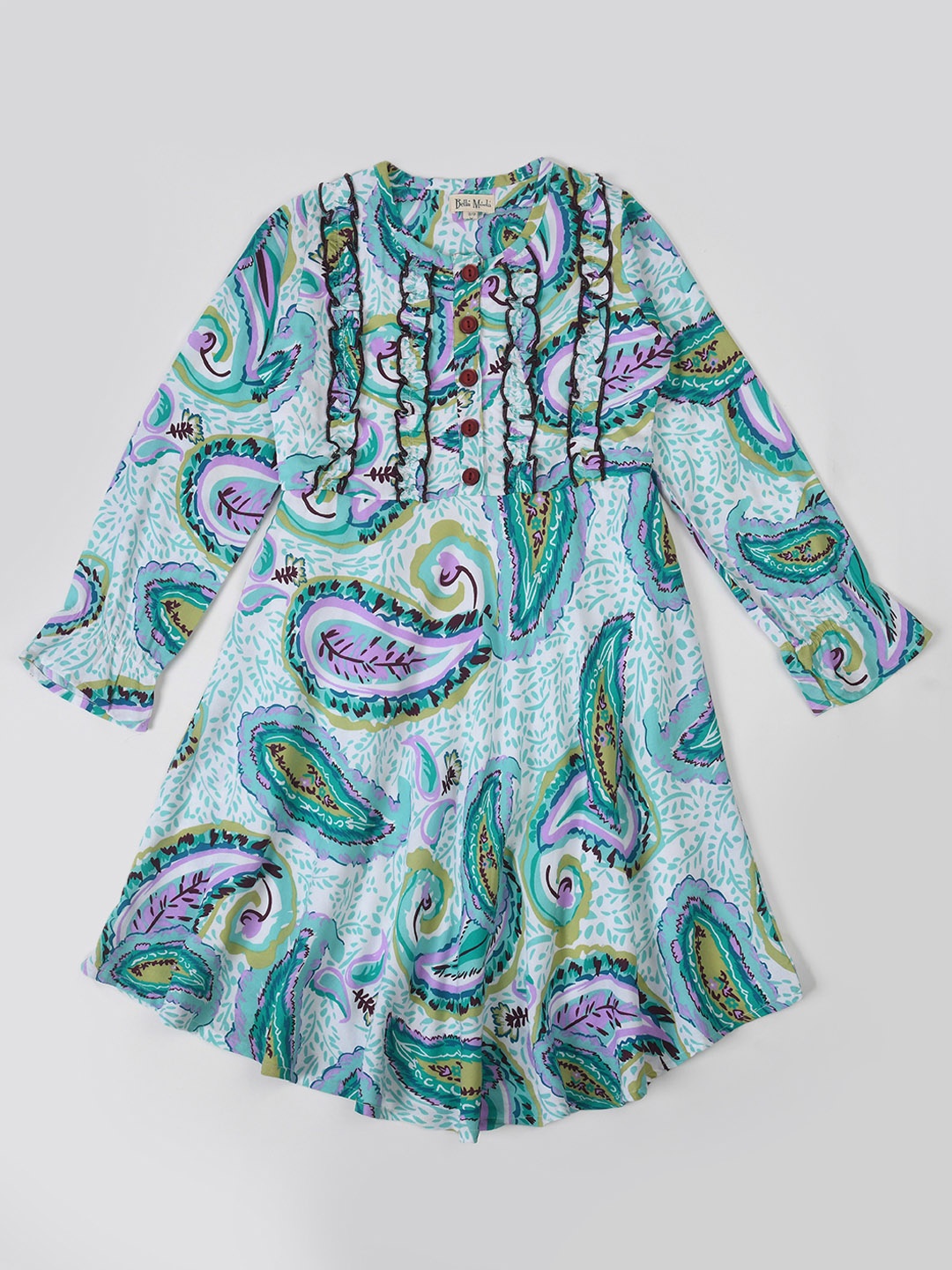 

Bella Moda Girls Ethnic Motifs Print Pure Cotton A-Line Dress, Green