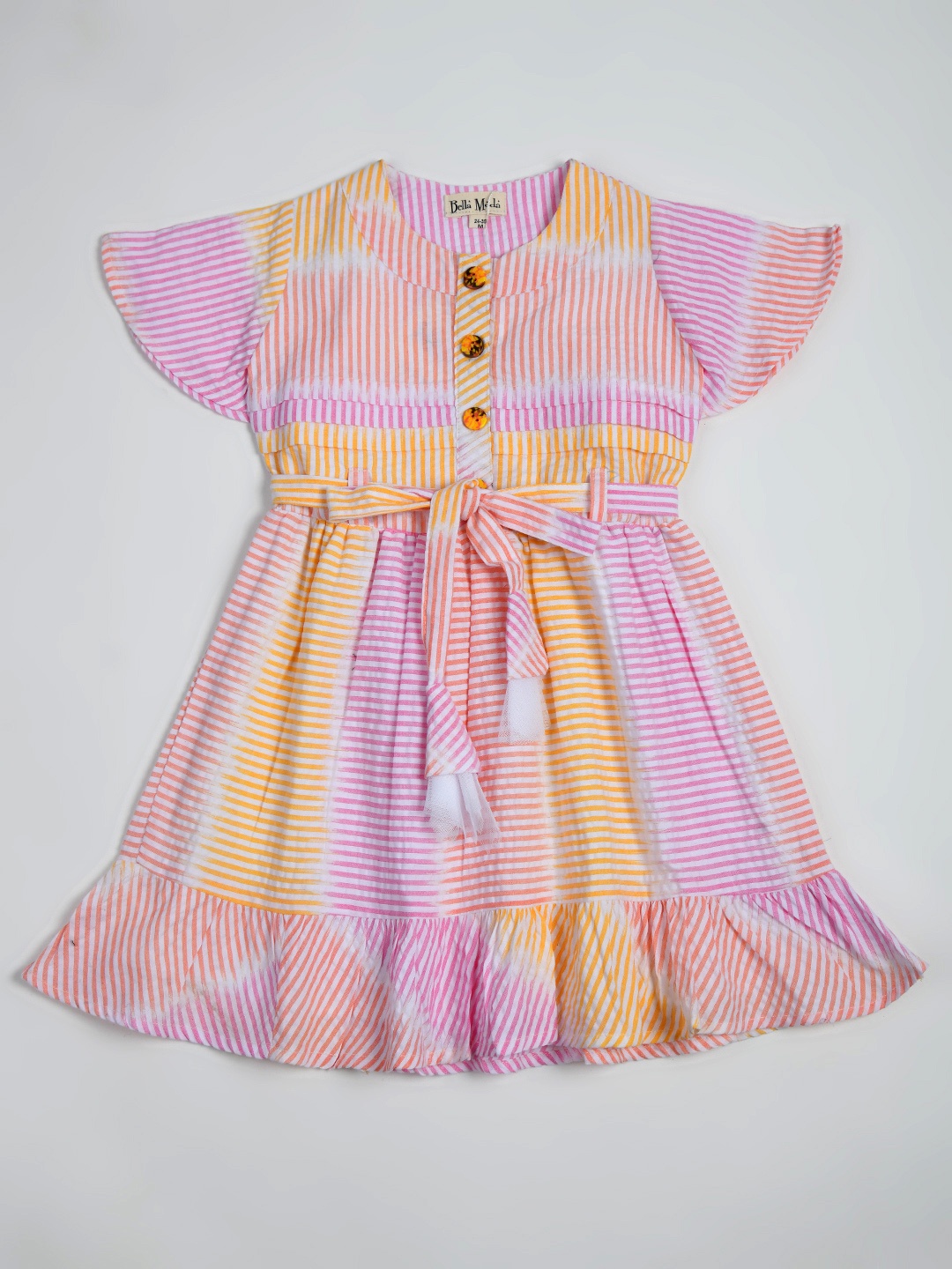 Bella Moda Girls Striped Pure Cotton Fit & Flare Dress, White