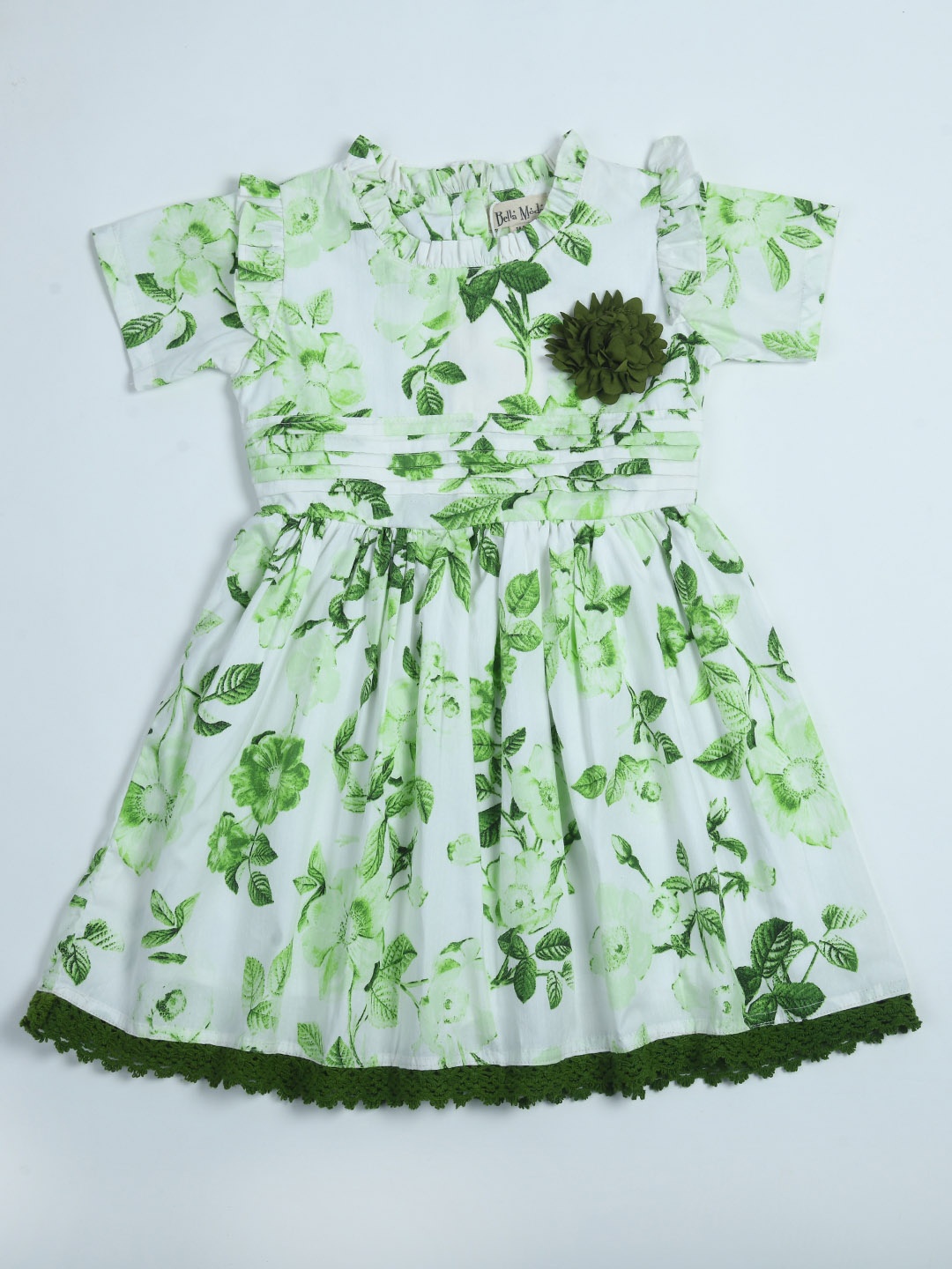 

Bella Moda Girls Floral Printed Pure Cotton Fit & Flare Dress, Green