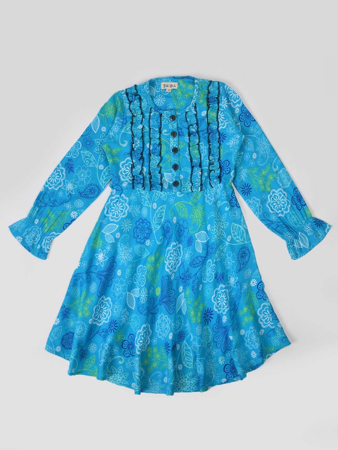 

Bella Moda Girls Print Flared Sleeve A-Line Dress, Blue