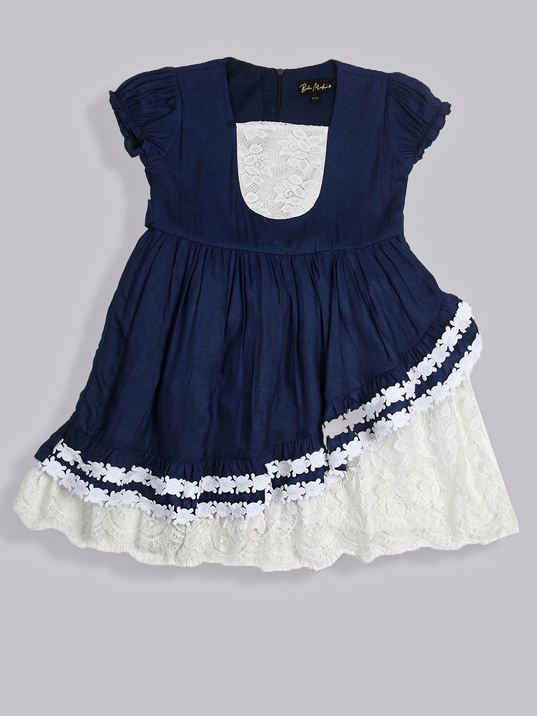 

Bella Moda Girls Puff Sleeve Satin Fit & Flare Dress, Navy blue