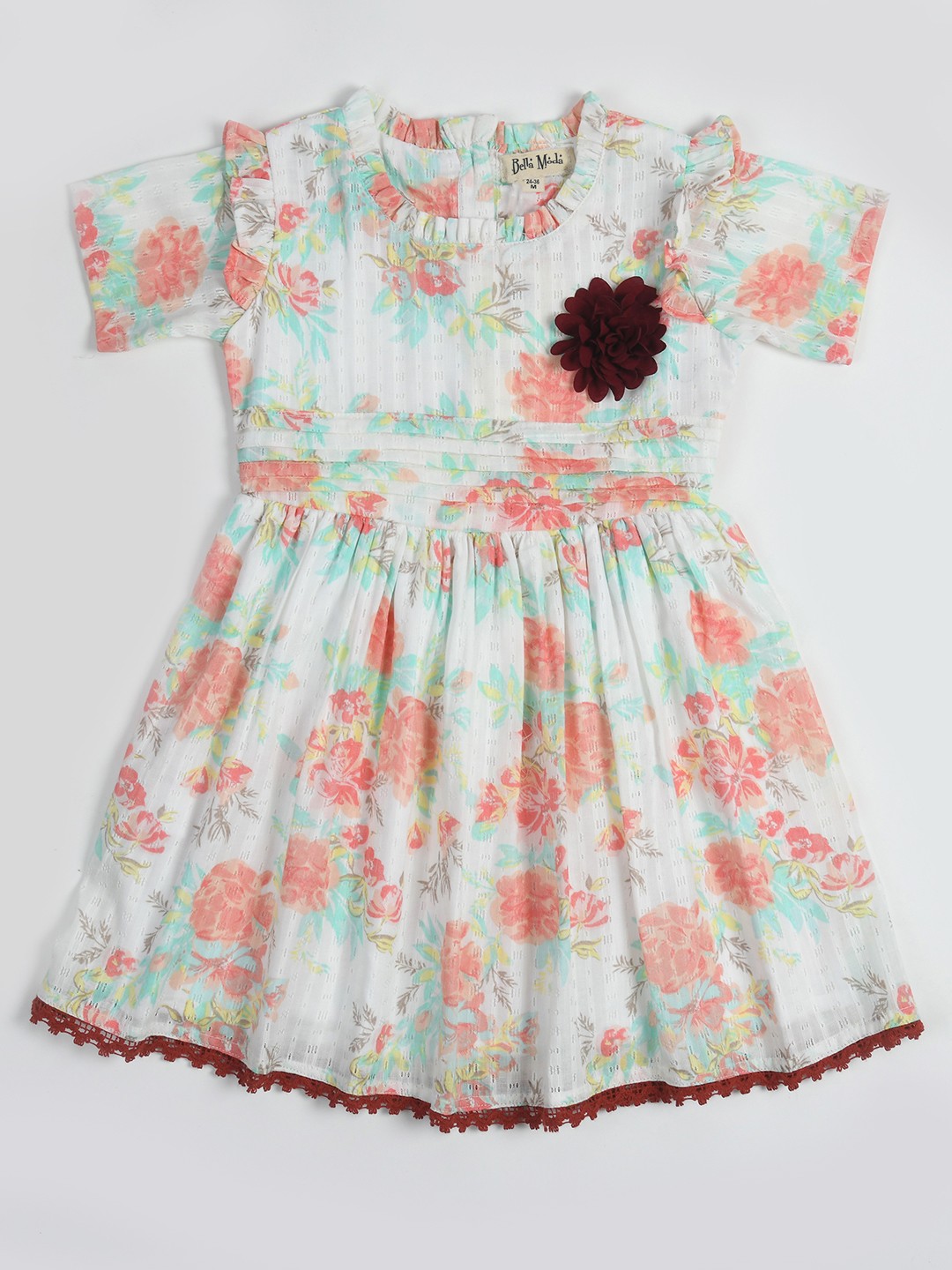 

Bella Moda Girls Floral Printed Pure Cotton Fit & Flare Dress, White