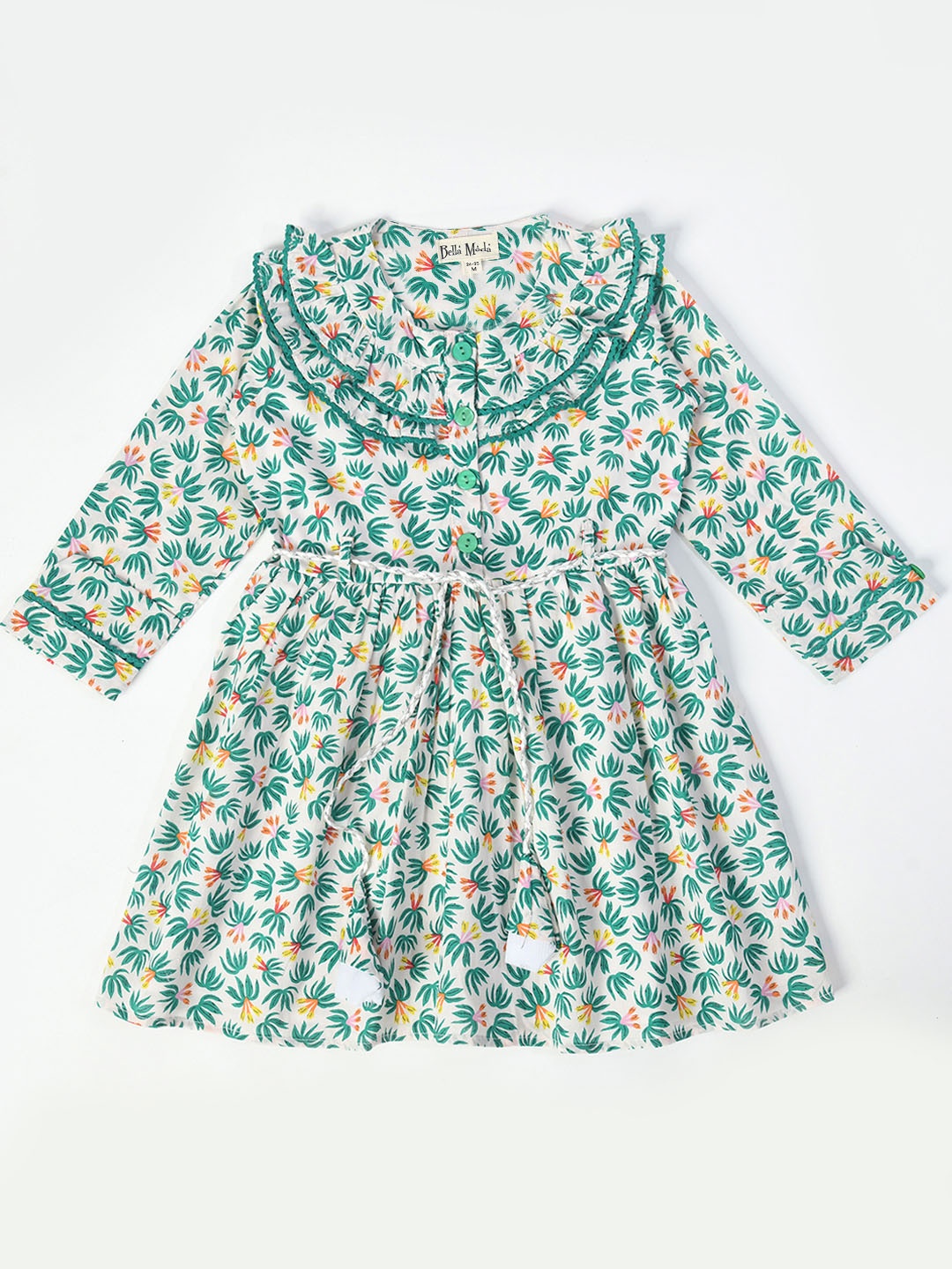

Bella Moda Girls Floral Printed Ruffles Pure Cotton Fit & Flare Dress, Green