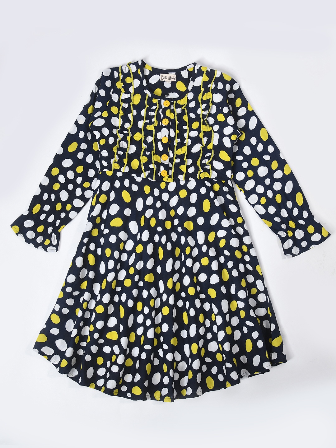 

Bella Moda Girls Polka Dot Print Pure Cotton Puff Sleeve A-Line Dress, Black